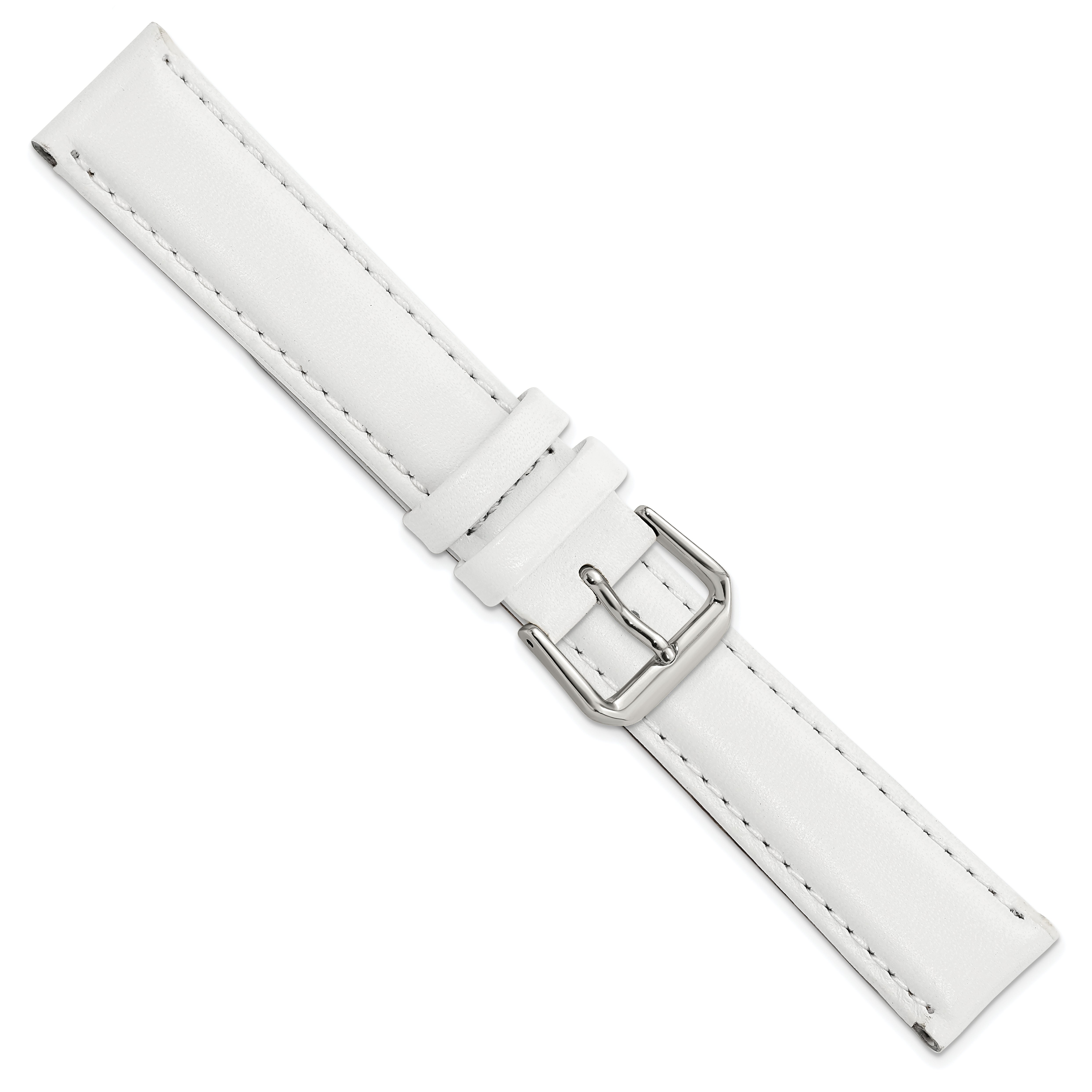 12mm White Smooth Leather with Silver-tone Buckle 6.75 inch Watch Band