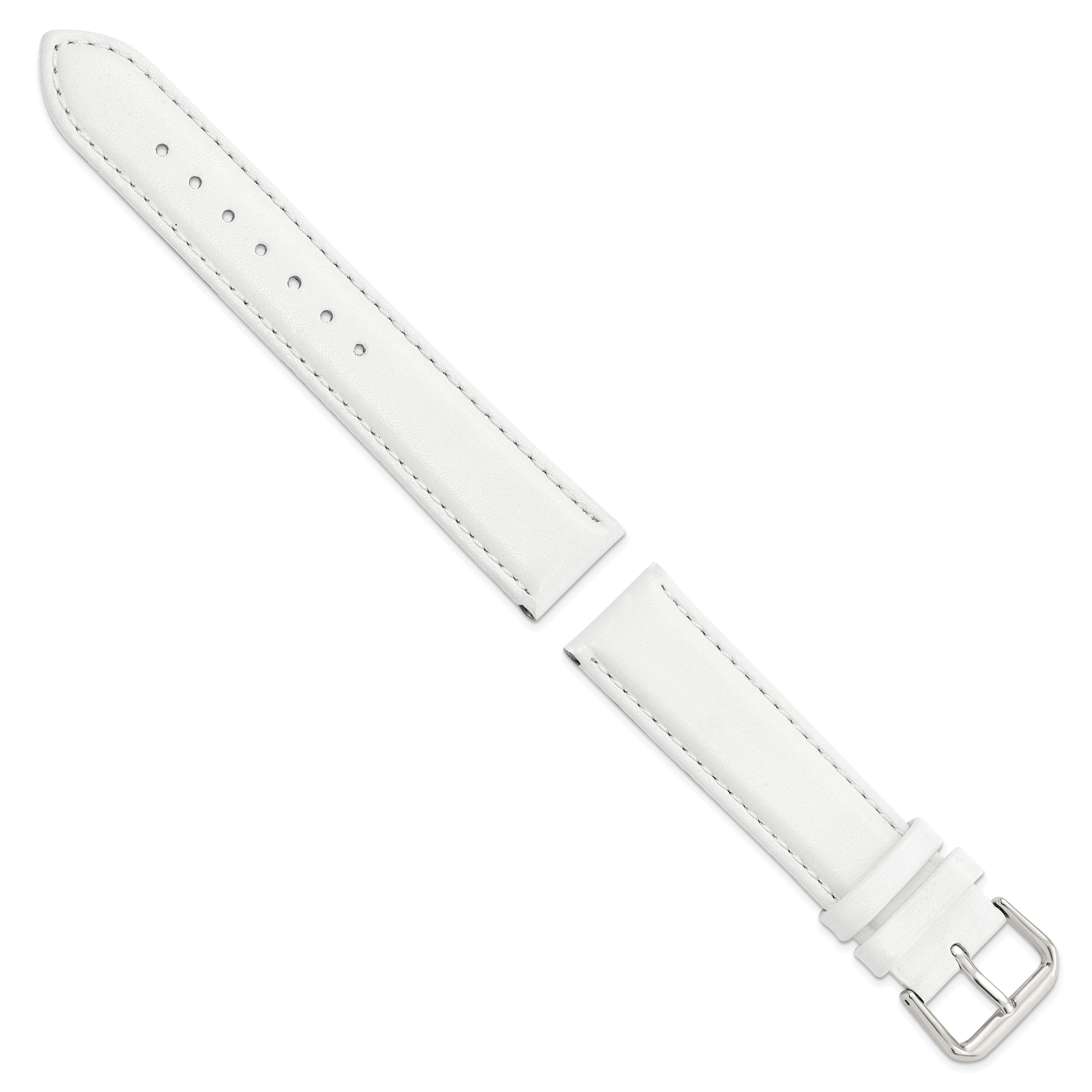 12mm White Smooth Leather with Silver-tone Buckle 6.75 inch Watch Band