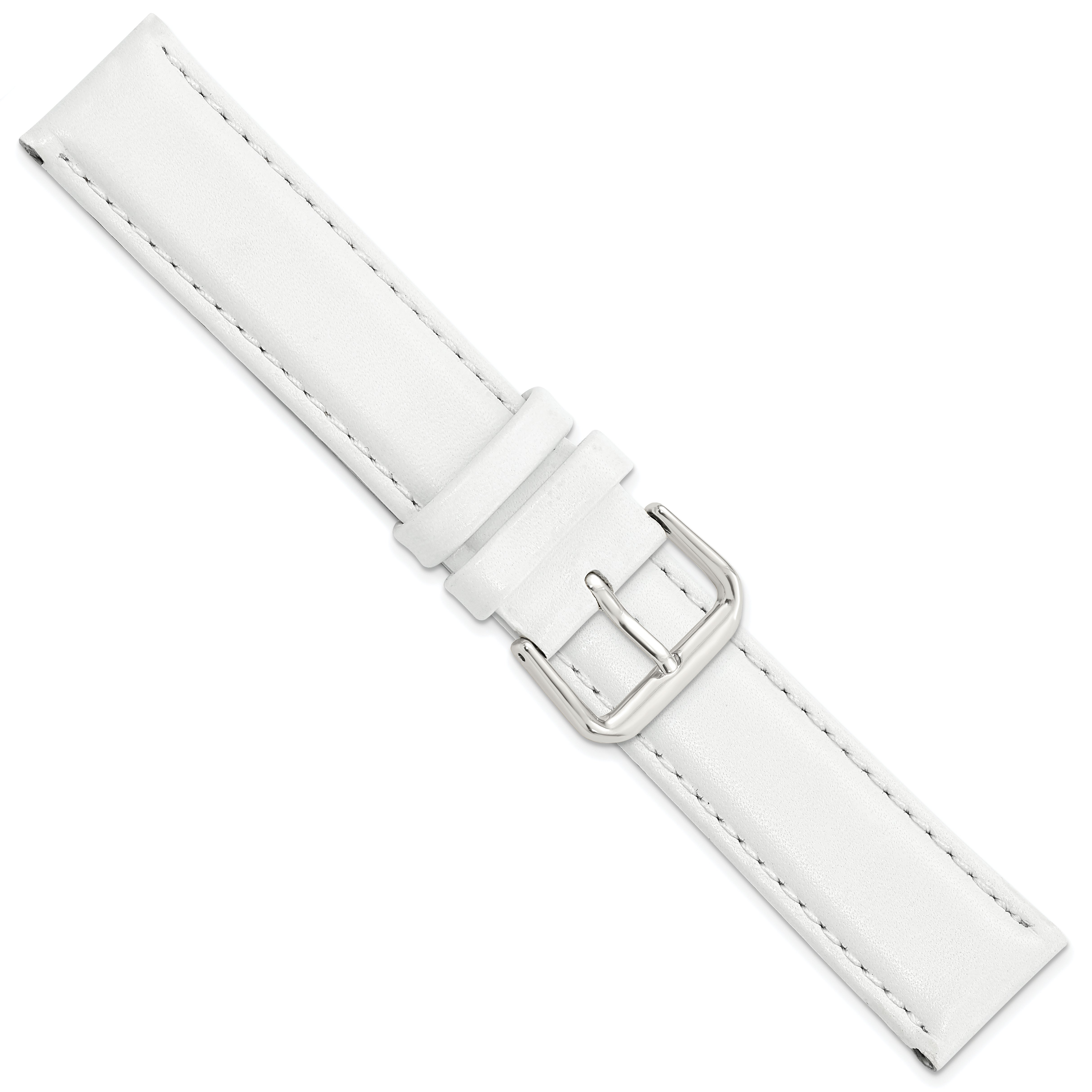 12mm White Smooth Leather with Silver-tone Buckle 6.75 inch Watch Band