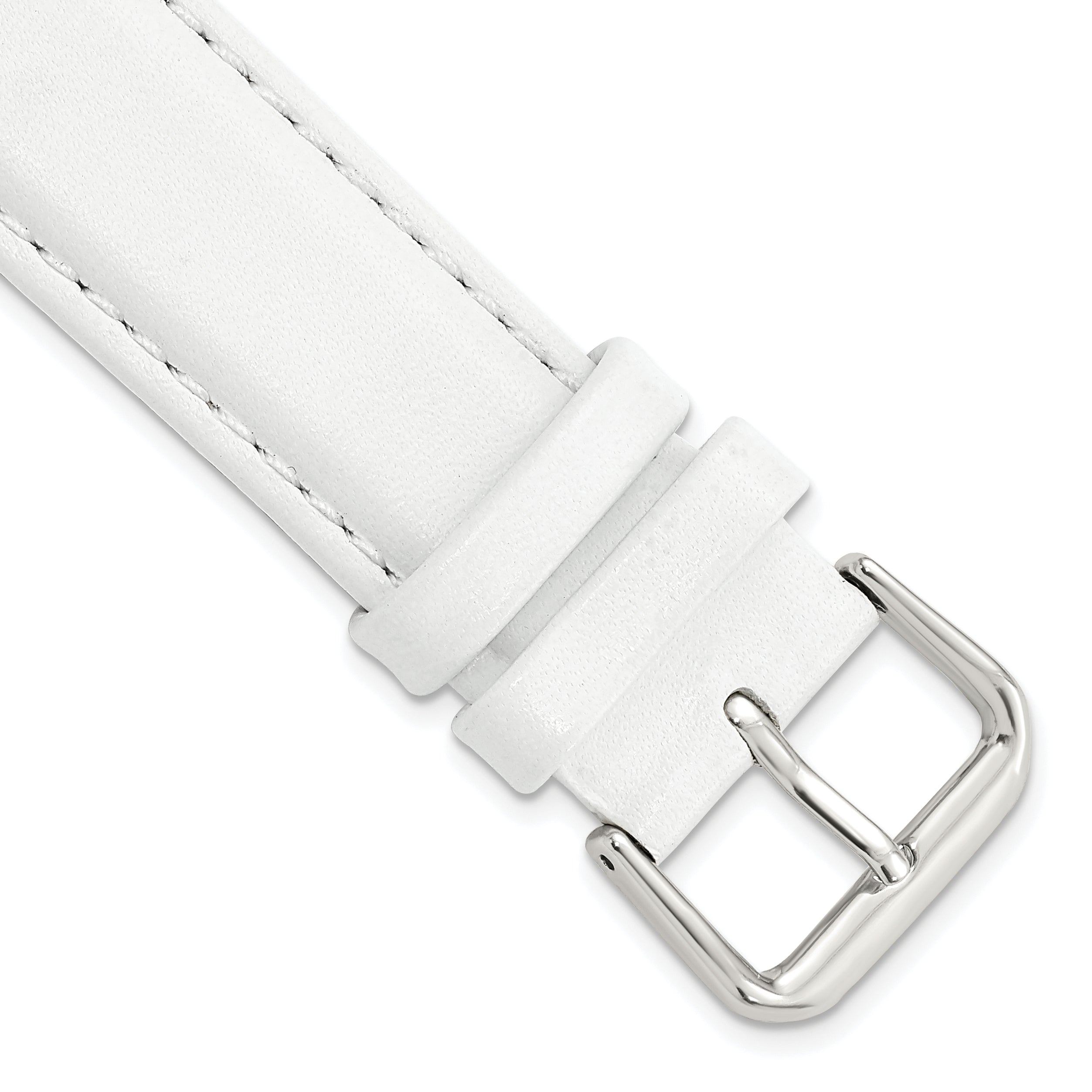 DeBeer 19mm White Smooth Leather with Silver-tone Buckle 7.5 inch Watch Band