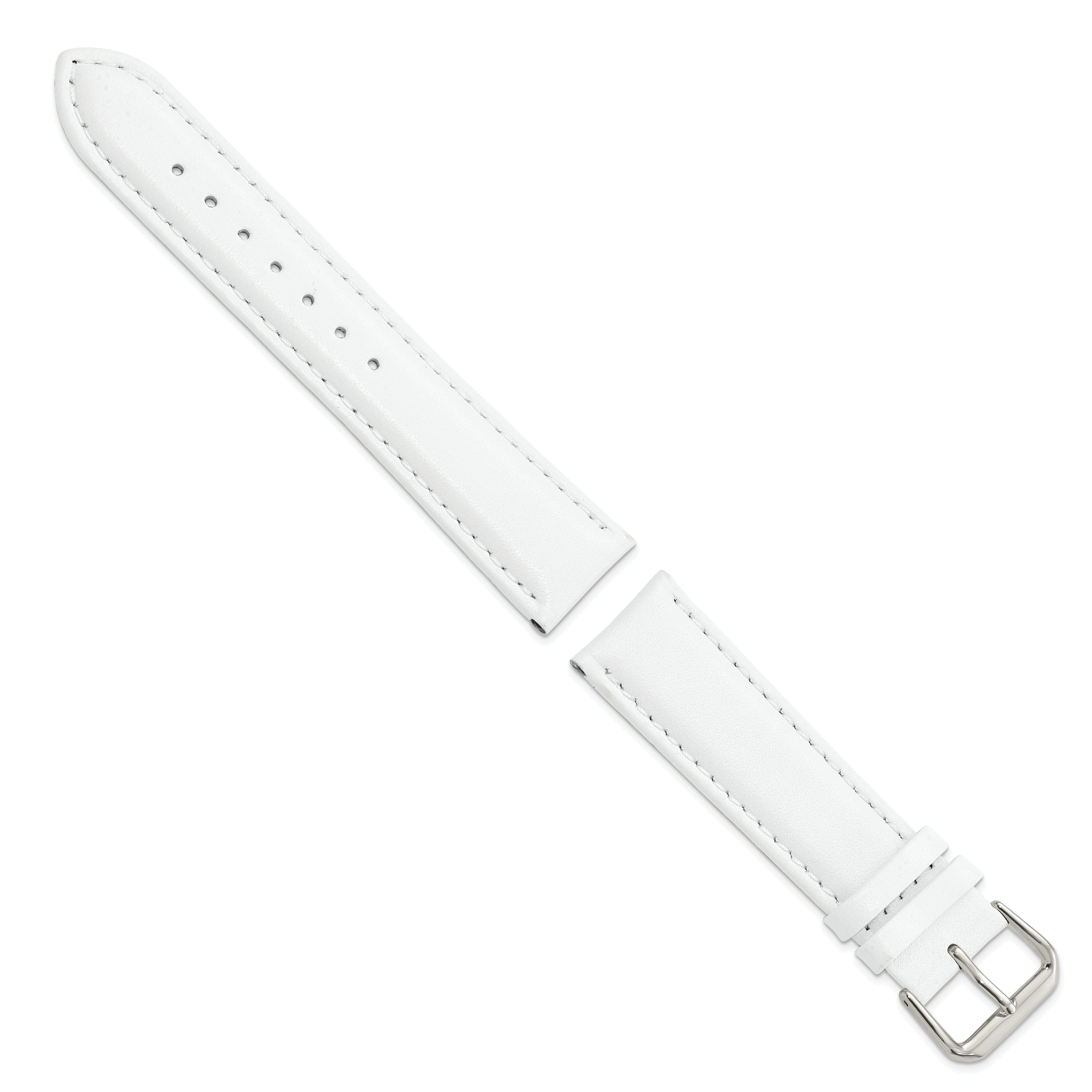 12mm White Smooth Leather with Silver-tone Buckle 6.75 inch Watch Band