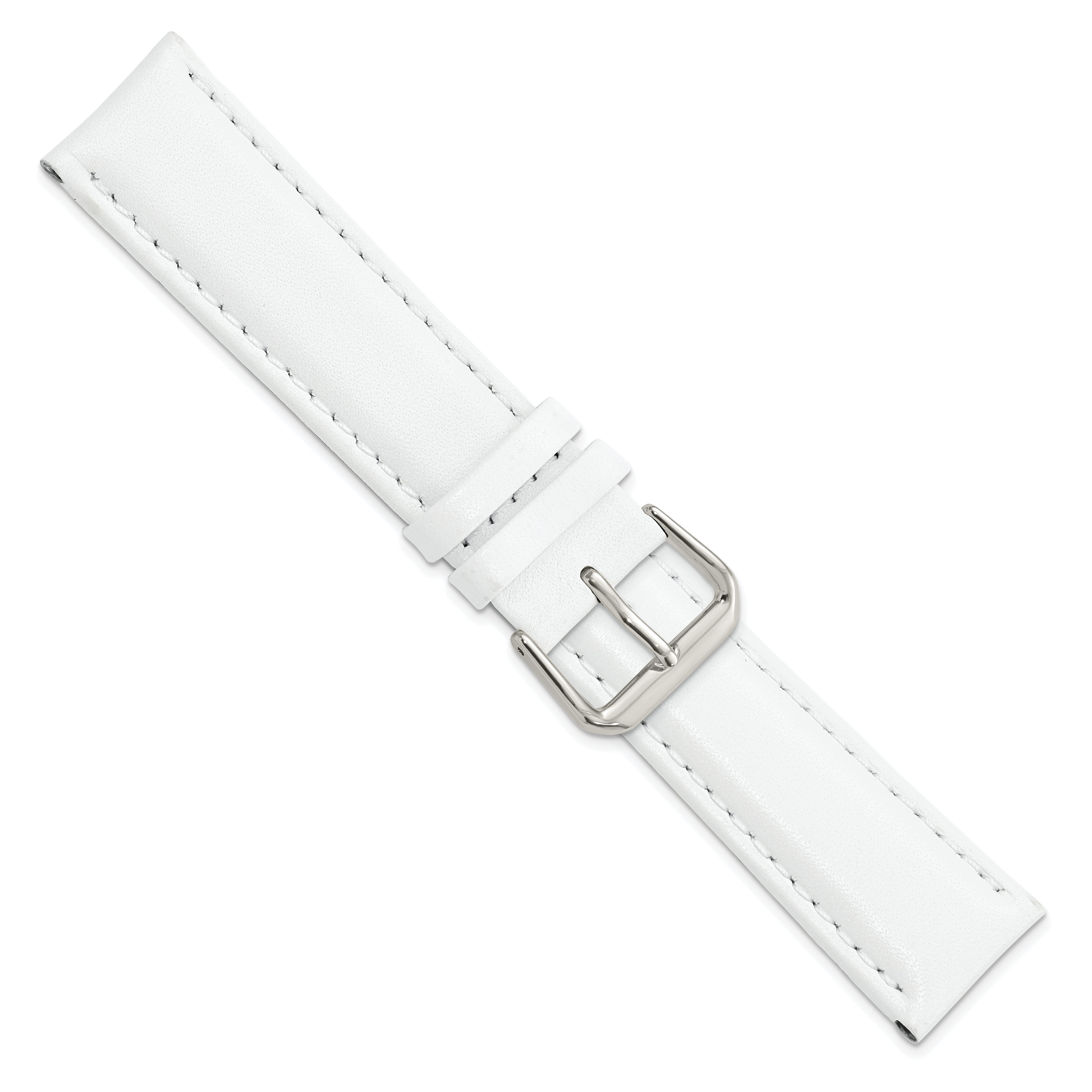 12mm White Smooth Leather with Silver-tone Buckle 6.75 inch Watch Band