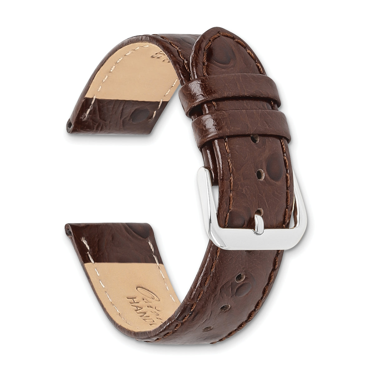 12mm Brown Ostrich Grain Leather with Silver-tone Buckle 6.75 inch Watch Band