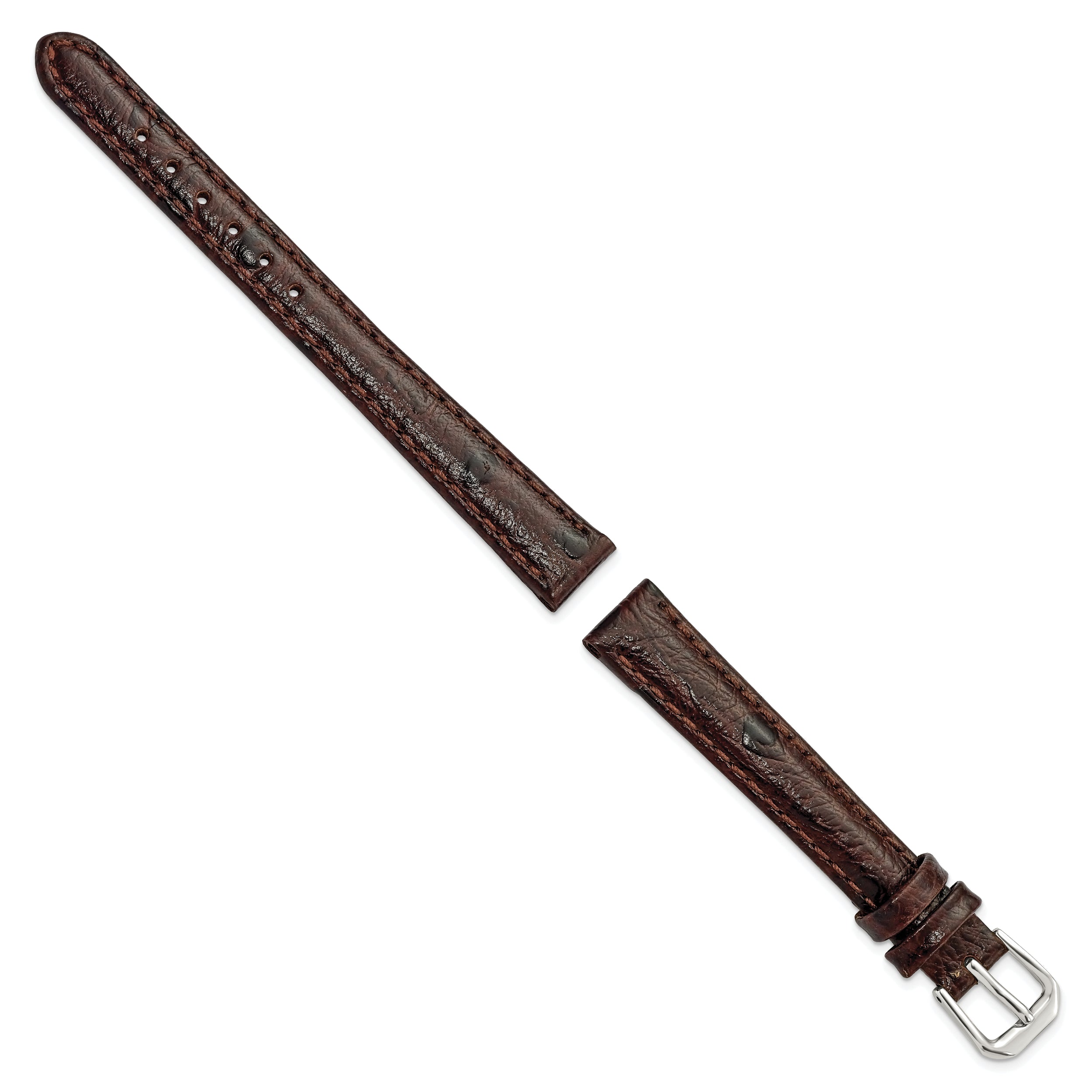 12mm Brown Ostrich Grain Leather with Silver-tone Buckle 6.75 inch Watch Band