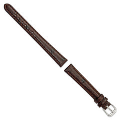 12mm Brown Ostrich Grain Leather with Silver-tone Buckle 6.75 inch Watch Band