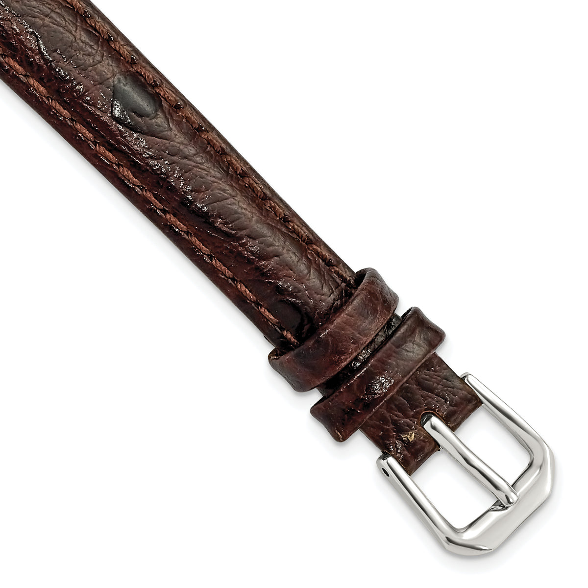 DeBeer 12mm Brown Ostrich Grain Leather with Silver-tone Buckle 6.75 inch Watch Band