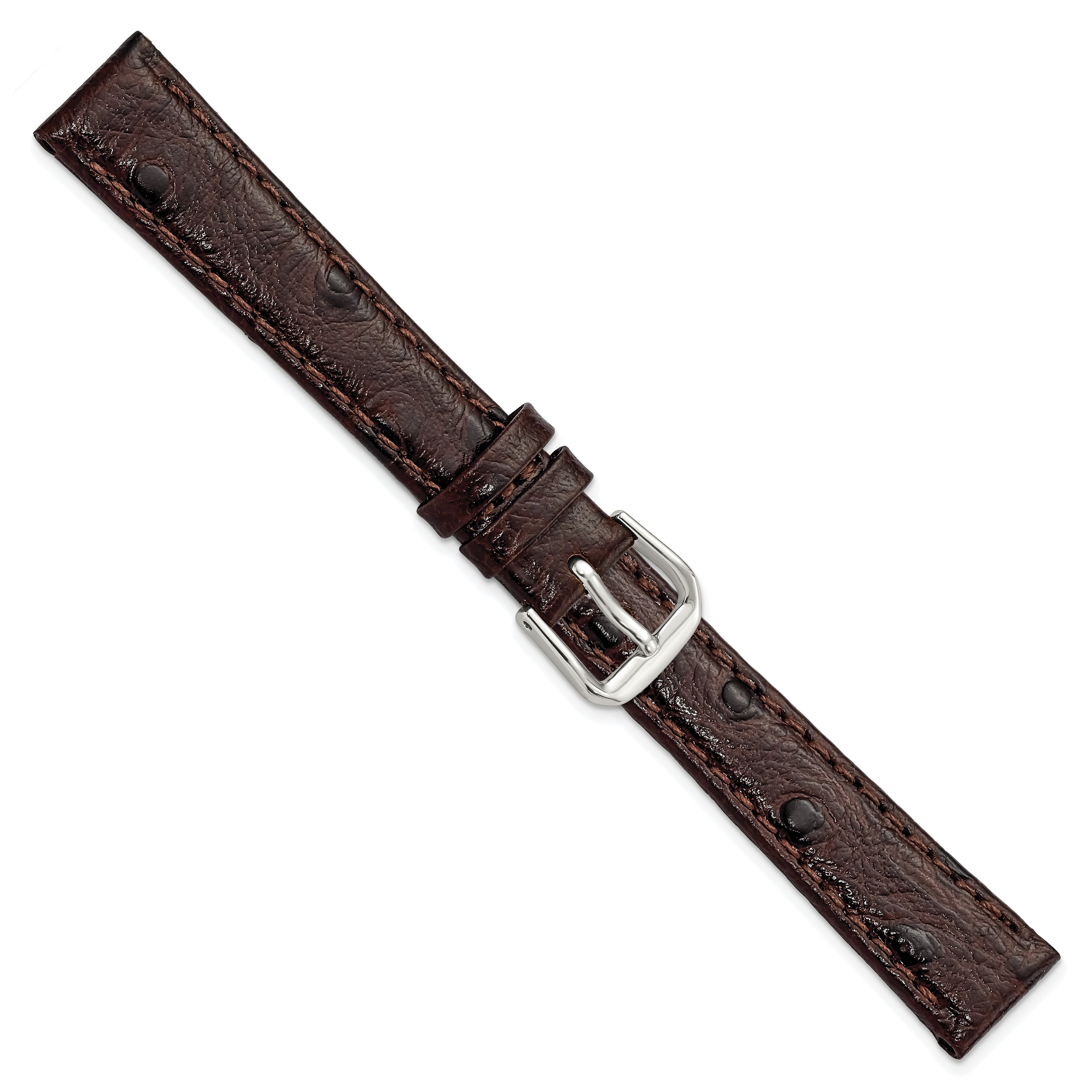 12mm Brown Ostrich Grain Leather with Silver-tone Buckle 6.75 inch Watch Band