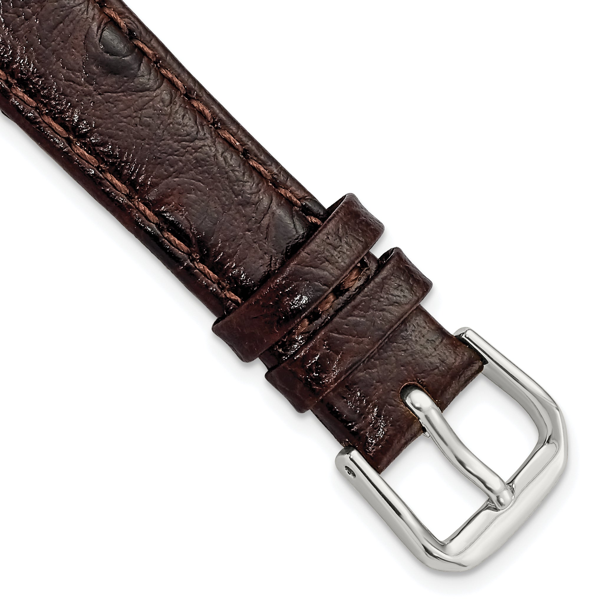 DeBeer 14mm Brown Ostrich Grain Leather with Silver-tone Buckle 6.75 inch Watch Band