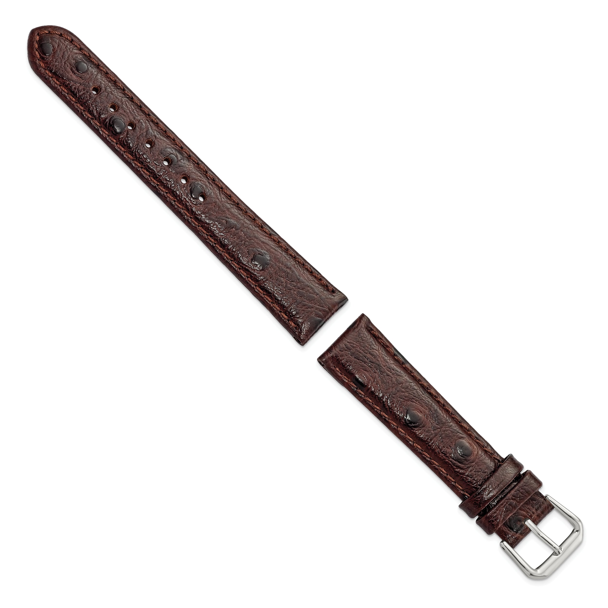 12mm Brown Ostrich Grain Leather with Silver-tone Buckle 6.75 inch Watch Band