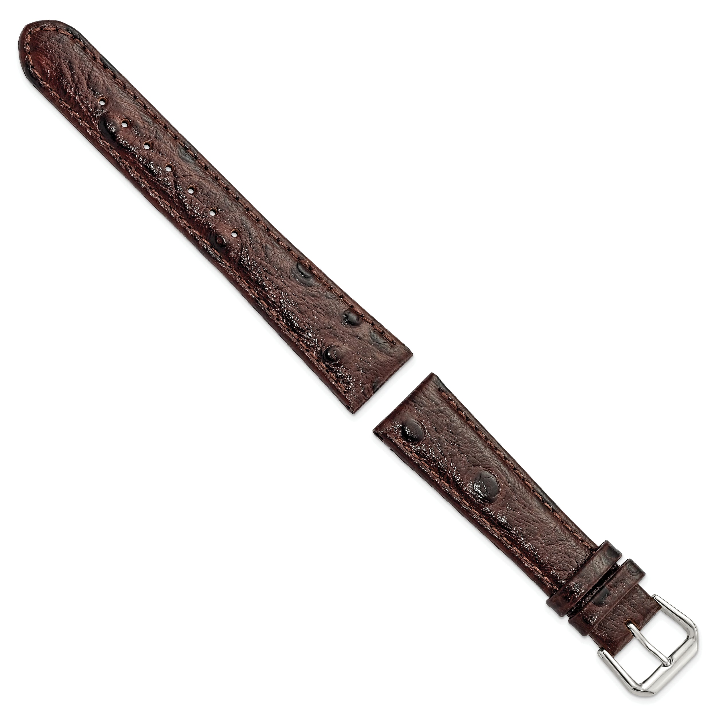 12mm Brown Ostrich Grain Leather with Silver-tone Buckle 6.75 inch Watch Band