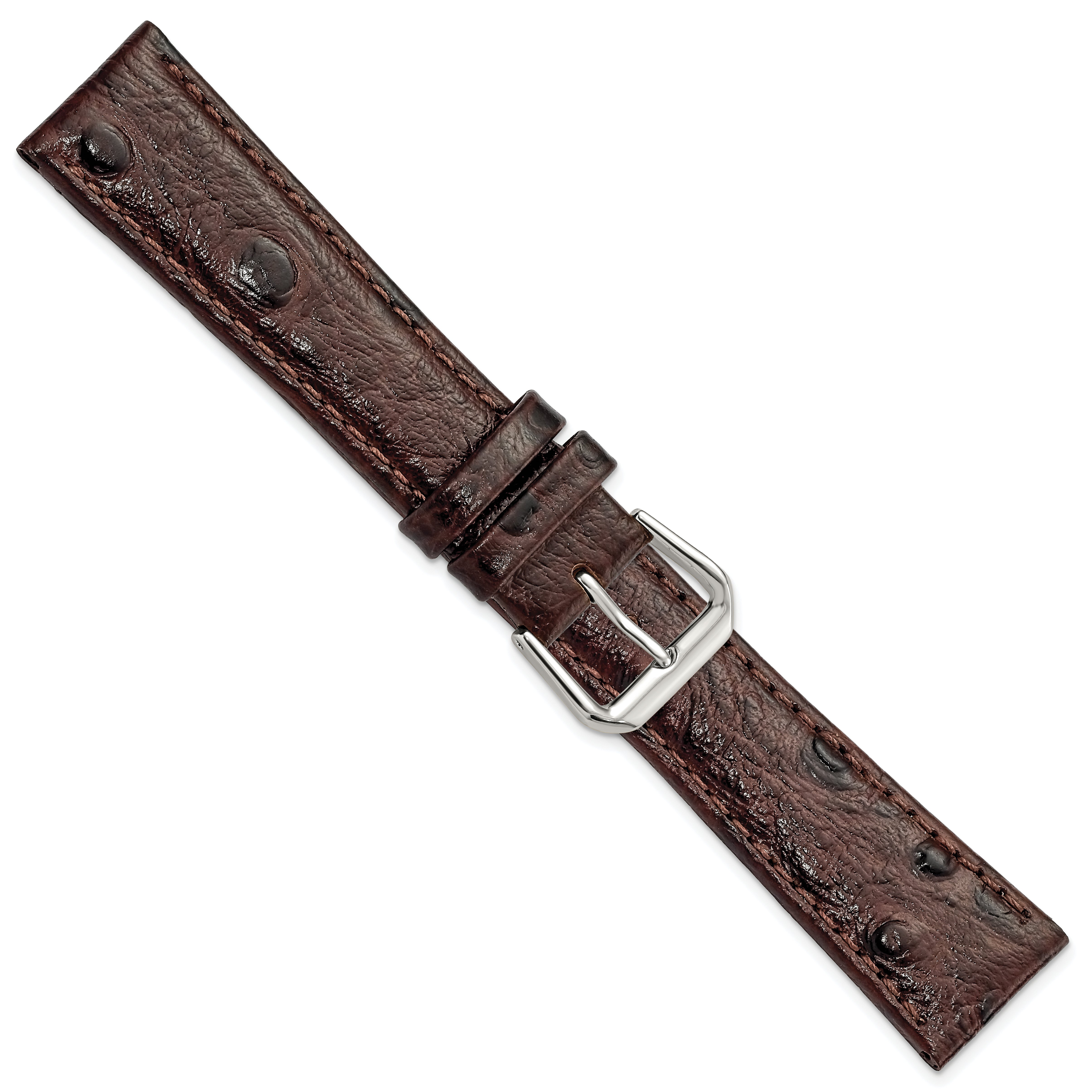 12mm Brown Ostrich Grain Leather with Silver-tone Buckle 6.75 inch Watch Band