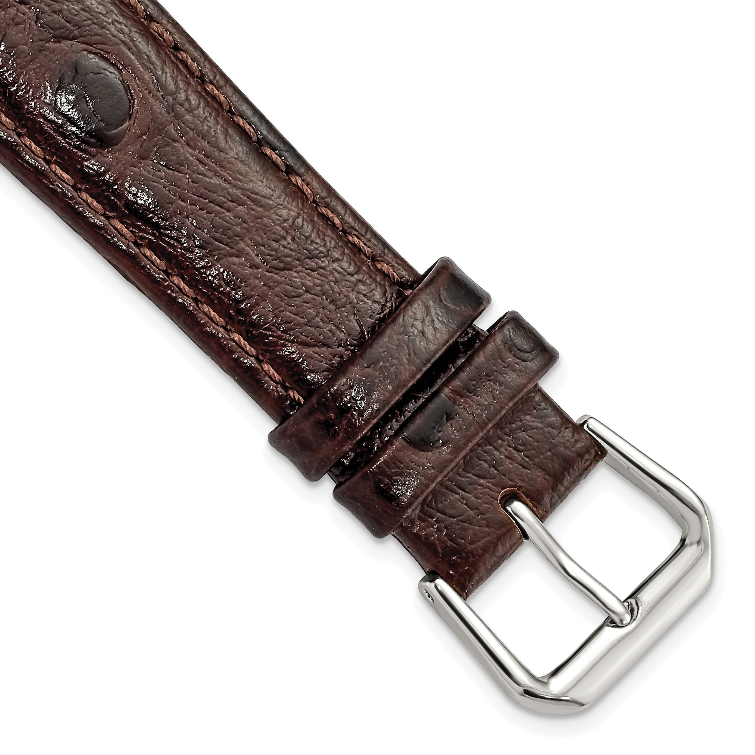 DeBeer 19mm Brown Ostrich Grain Leather with Silver-tone Buckle 7.5 inch Watch Band
