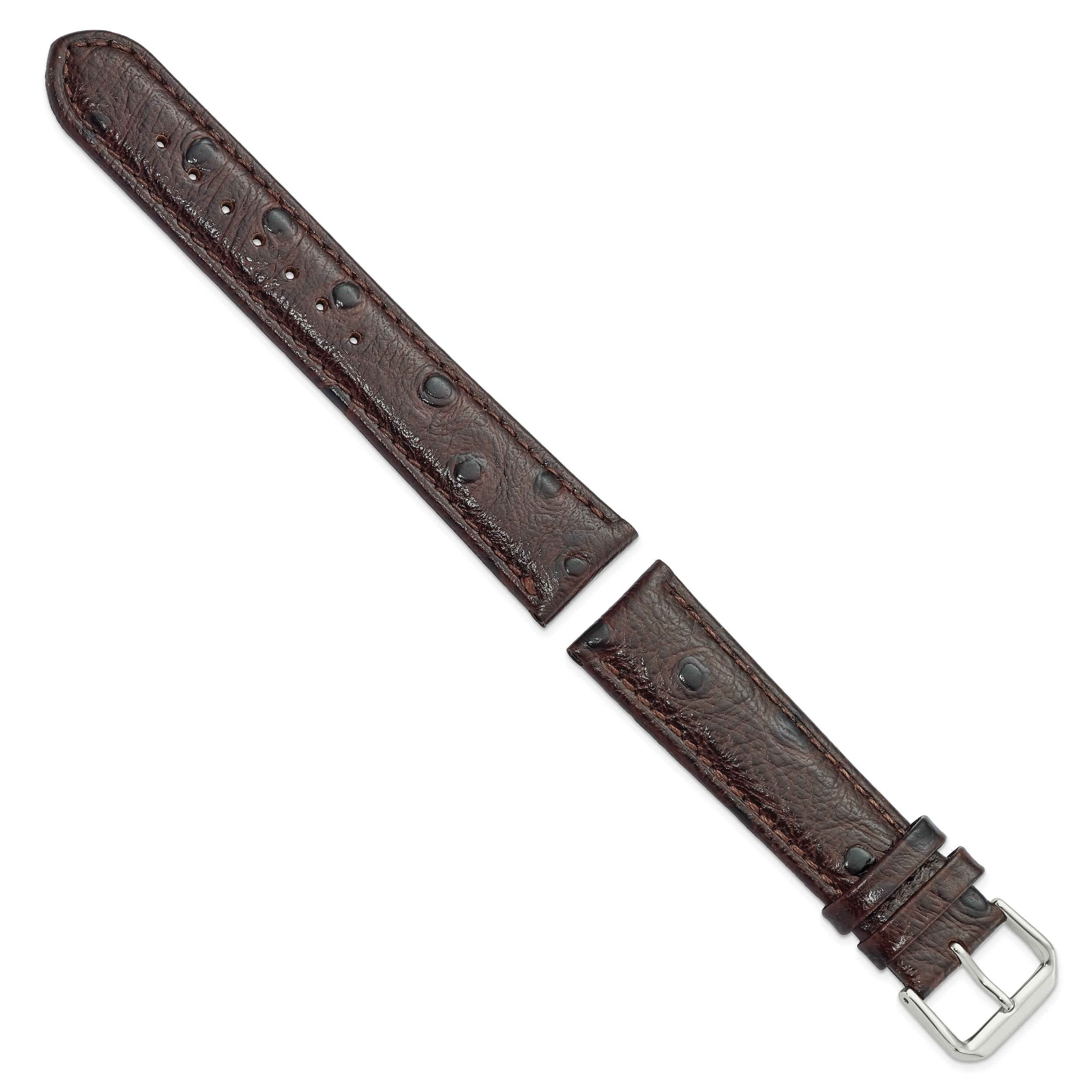 12mm Brown Ostrich Grain Leather with Silver-tone Buckle 6.75 inch Watch Band