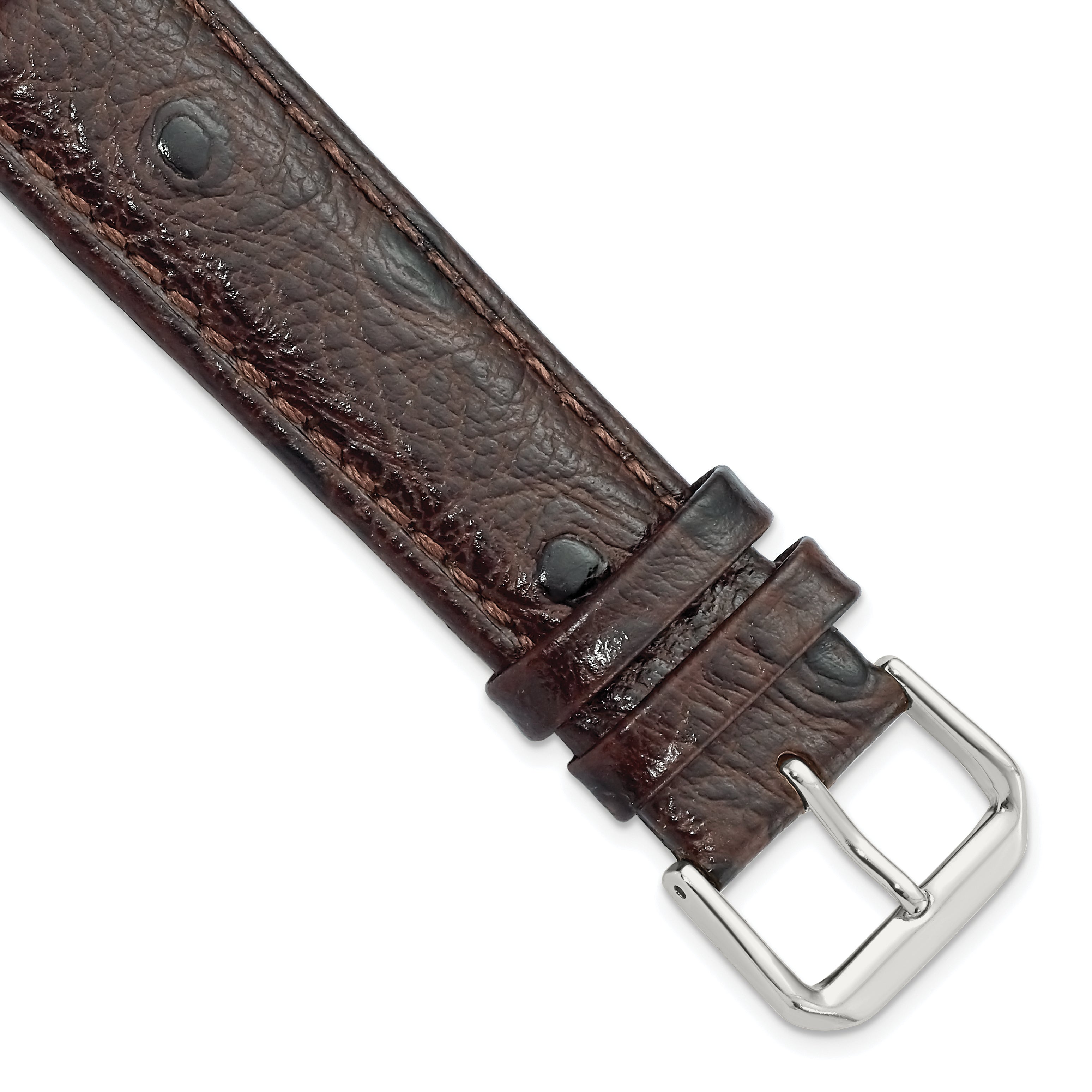 DeBeer 20mm Brown Ostrich Grain Leather with Silver-tone Buckle 7.5 inch Watch Band