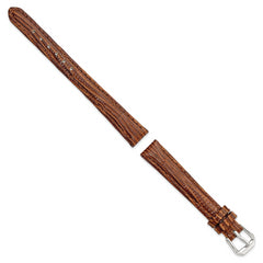 12mm Havana Brown Snake Grain Leather with Silver-tone Buckle 6.75 inch Watch Band