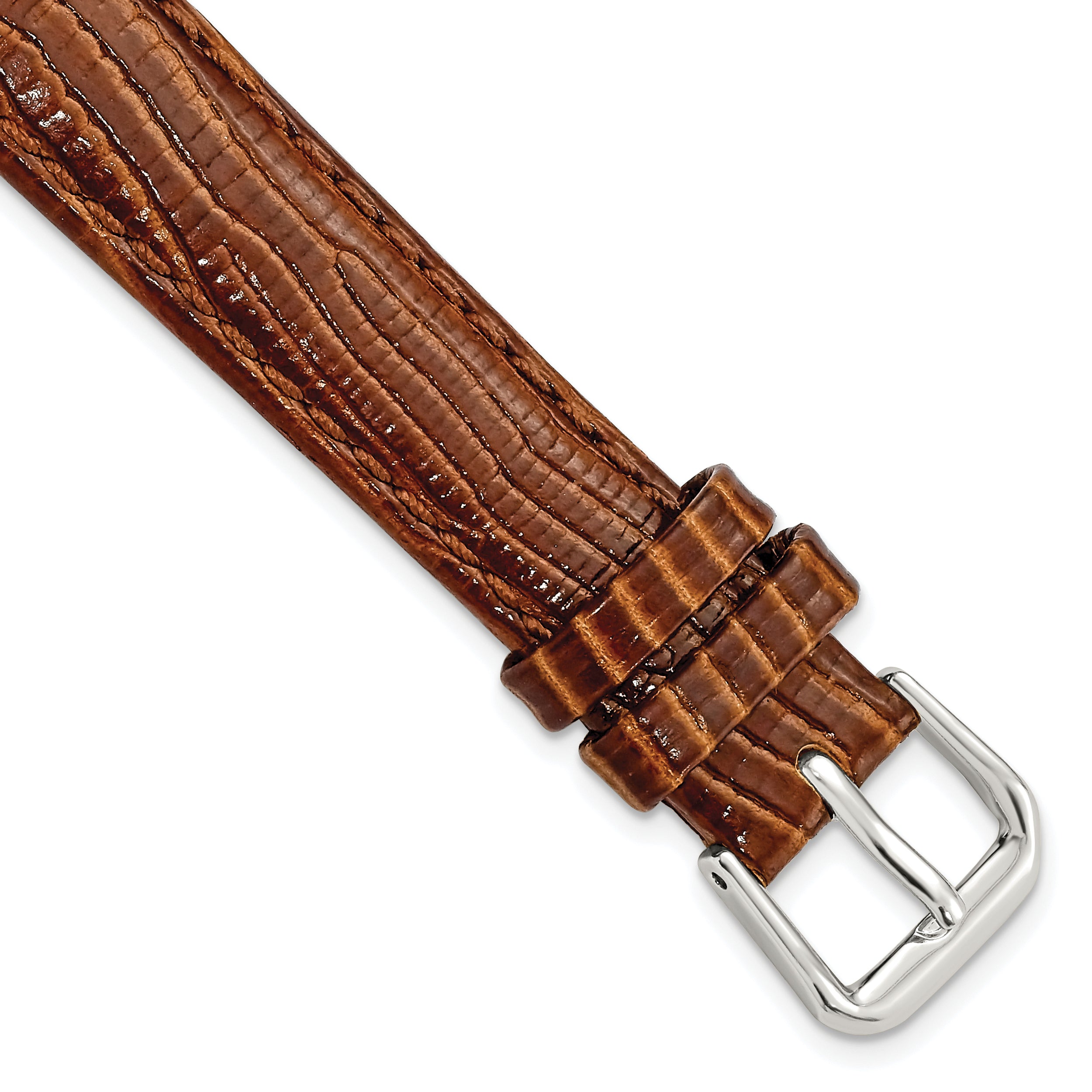 DeBeer 14mm Havana Brown Snake Grain Leather with Silver-tone Buckle 6.75 inch Watch Band