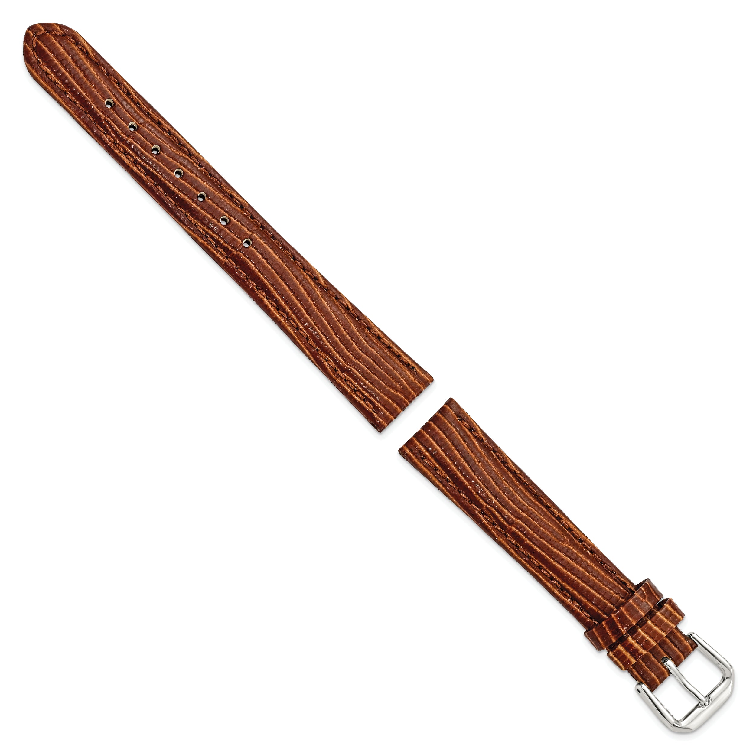 12mm Havana Brown Snake Grain Leather with Silver-tone Buckle 6.75 inch Watch Band