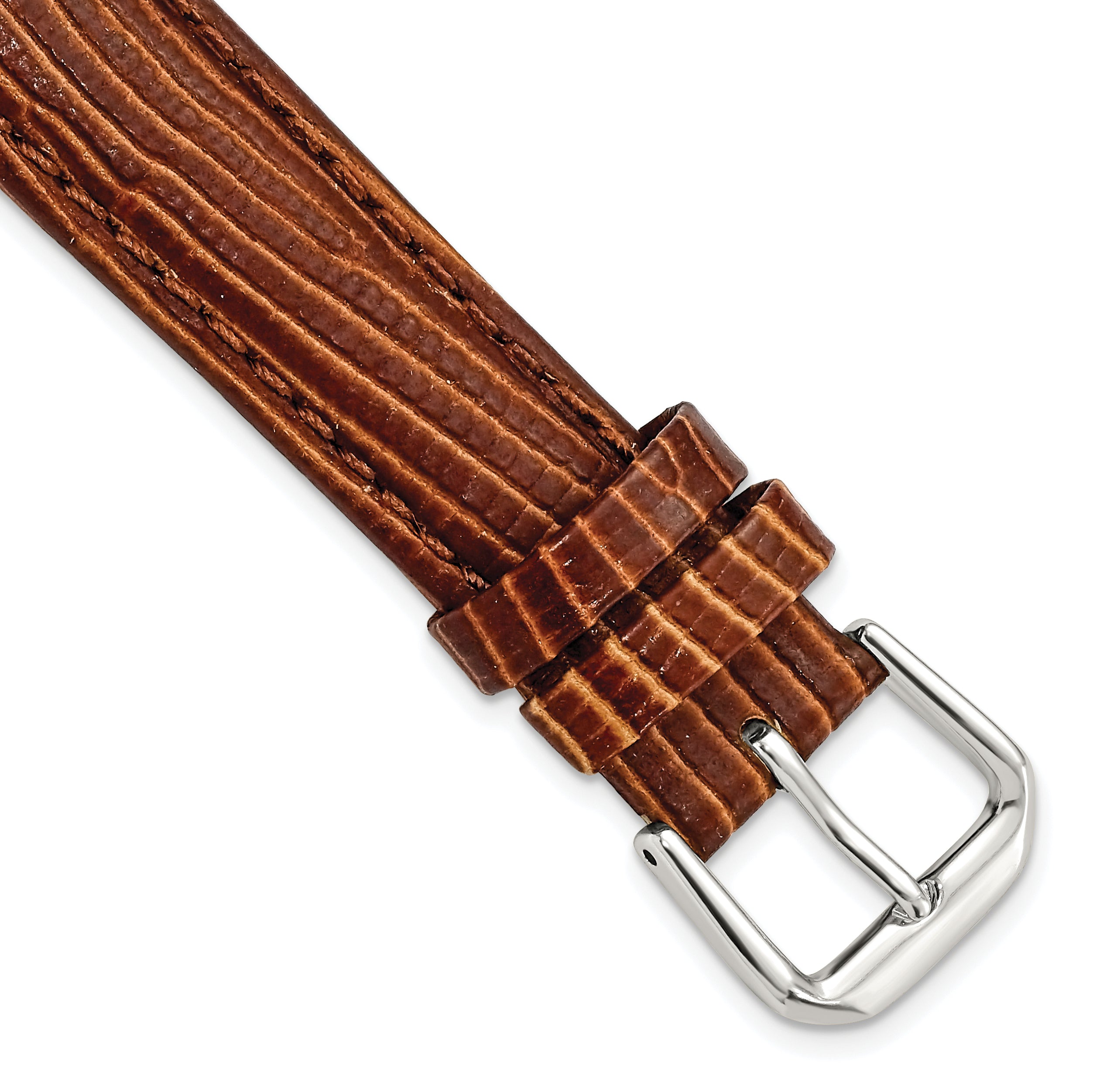 DeBeer 16mm Havana Brown Snake Grain Leather with Silver-tone Buckle 7.5 inch Watch Band