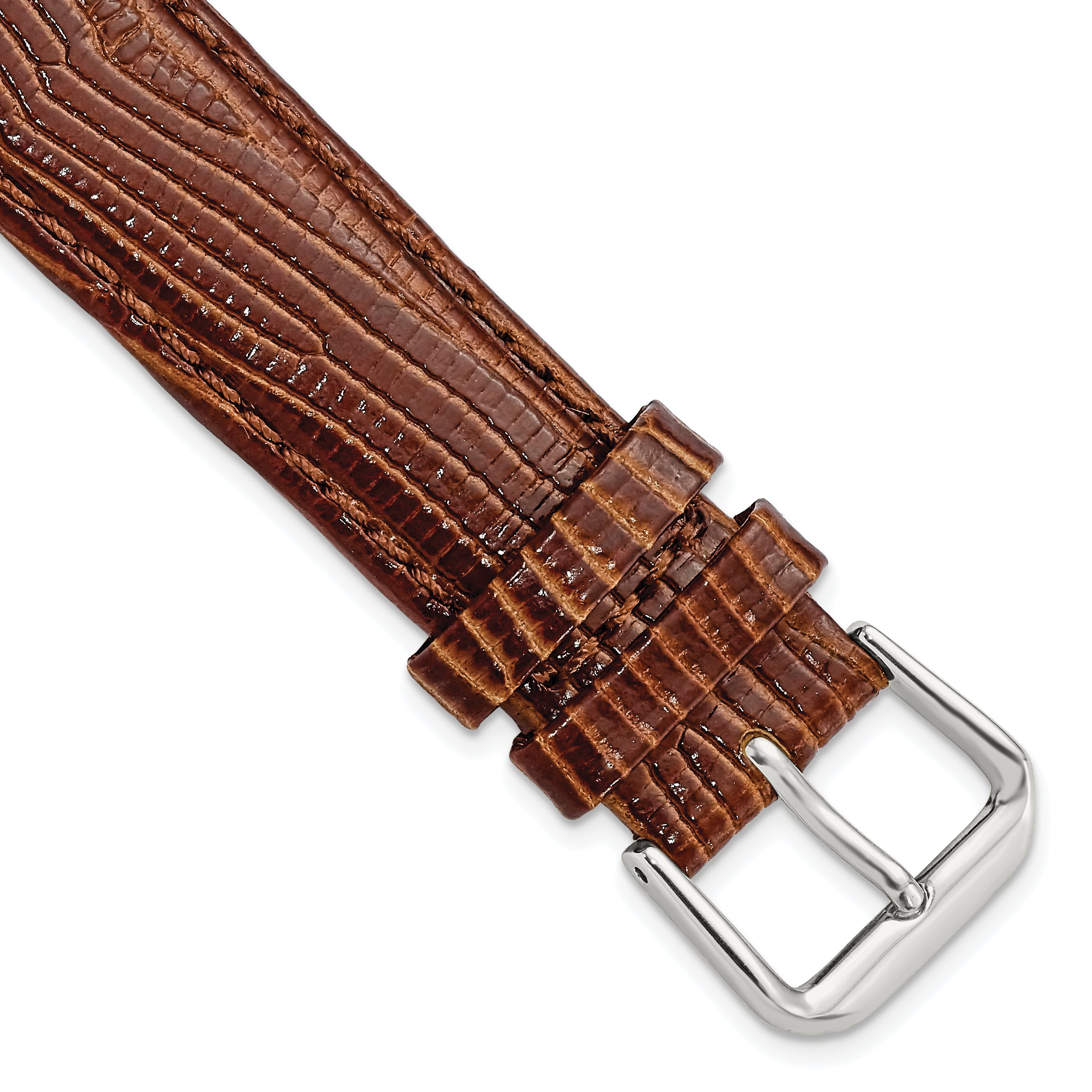 DeBeer 18mm Havana Brown Snake Grain Leather with Silver-tone Buckle 7.5 inch Watch Band