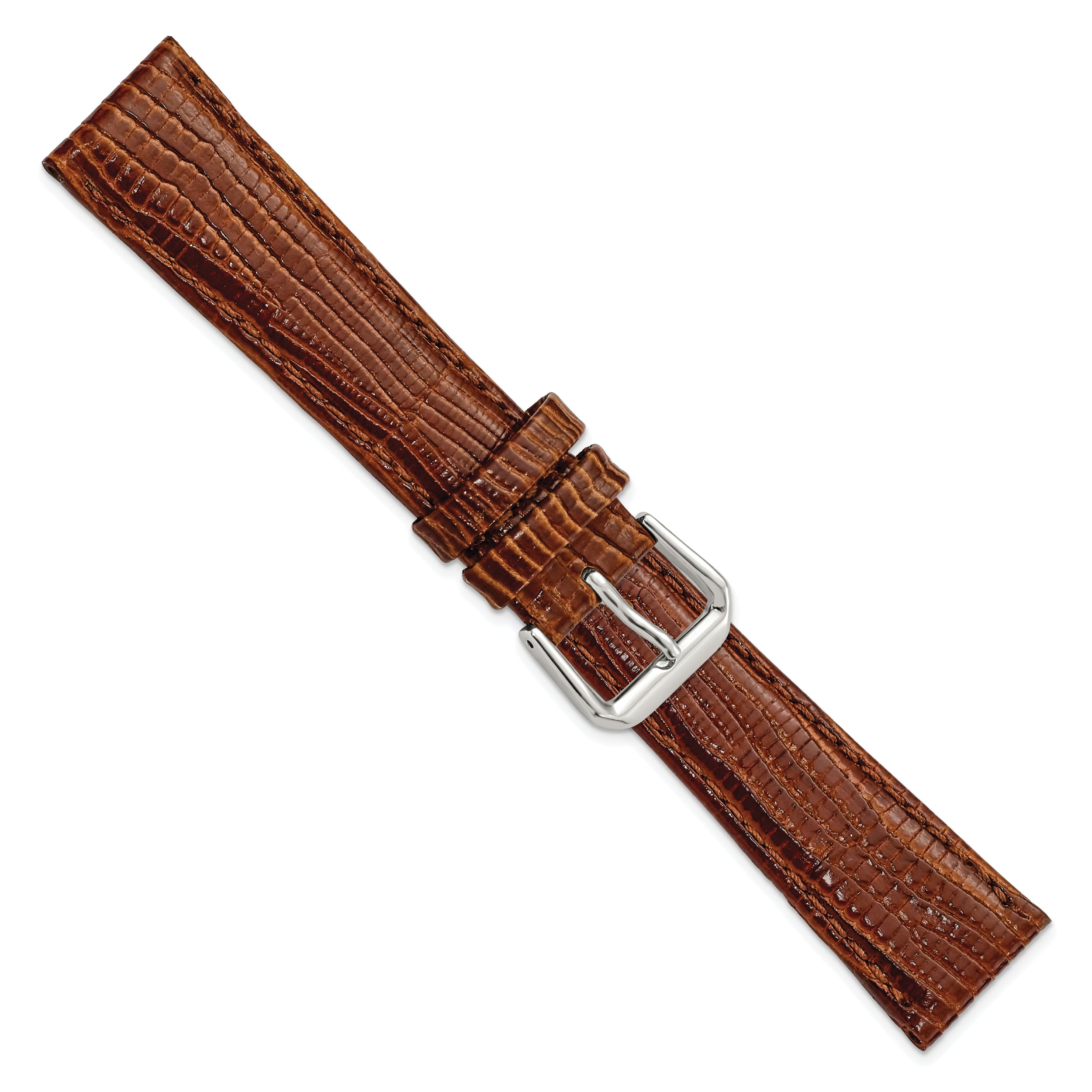 12mm Havana Brown Snake Grain Leather with Silver-tone Buckle 6.75 inch Watch Band