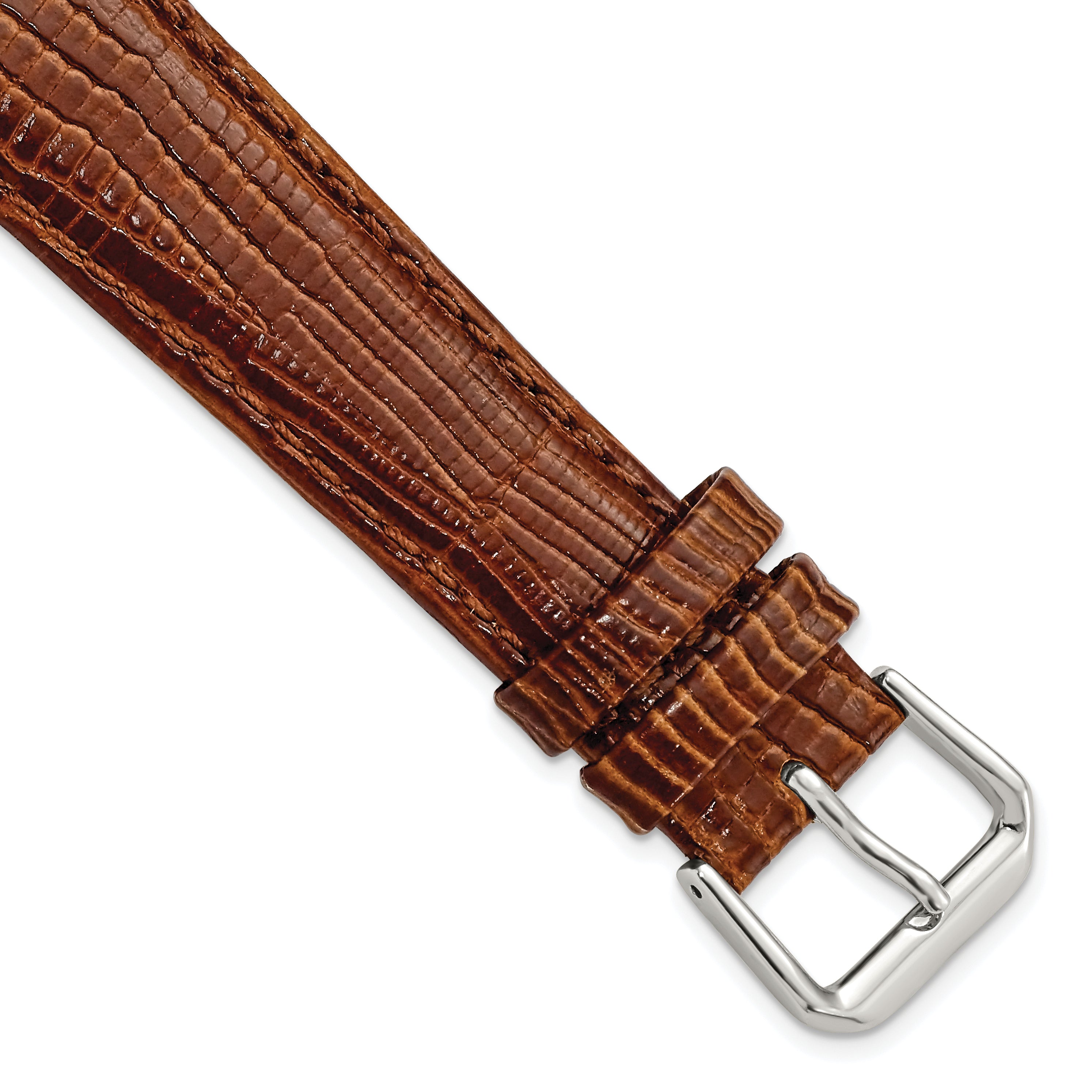 DeBeer 19mm Havana Brown Snake Grain Leather with Silver-tone Buckle 7.5 inch Watch Band