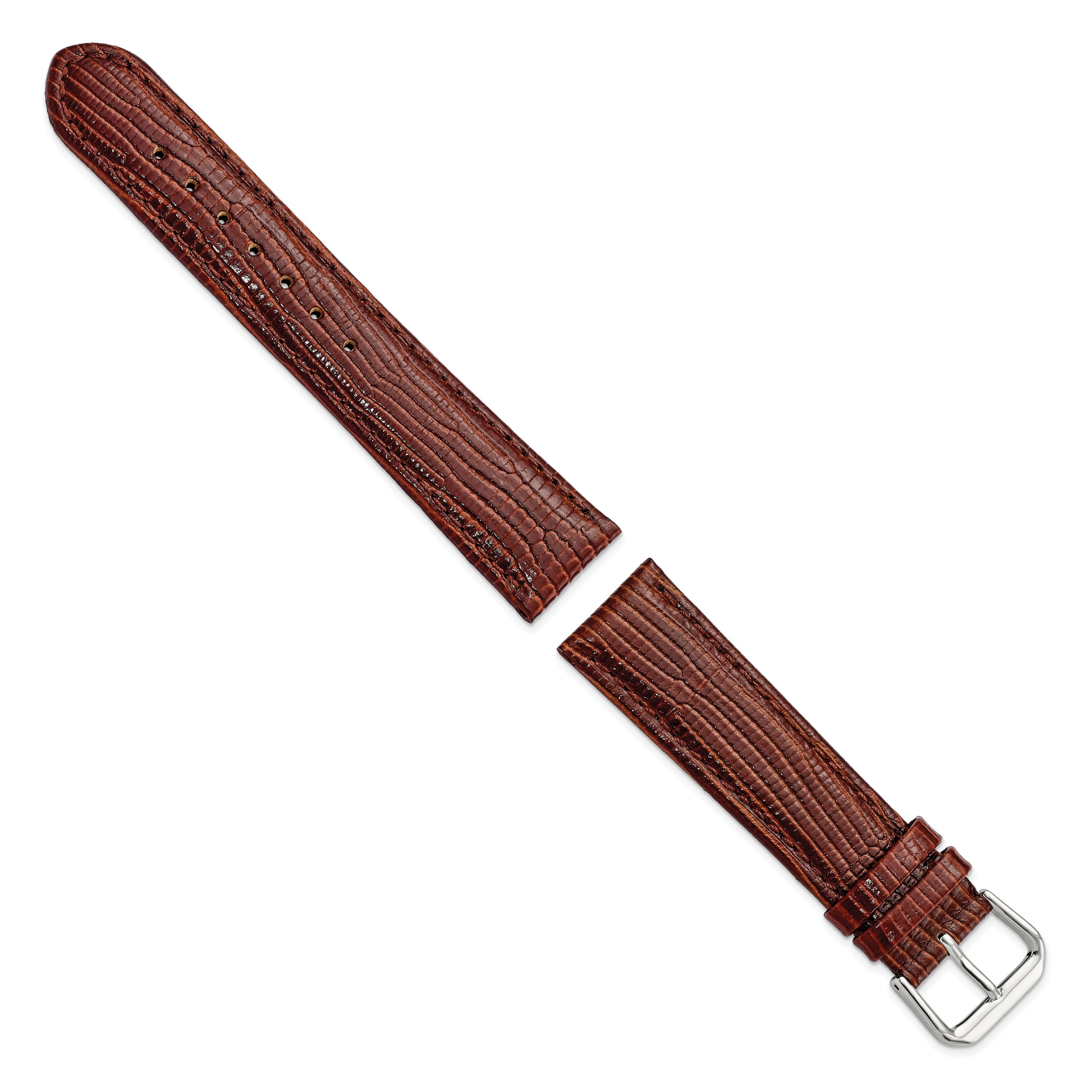 12mm Havana Brown Snake Grain Leather with Silver-tone Buckle 6.75 inch Watch Band