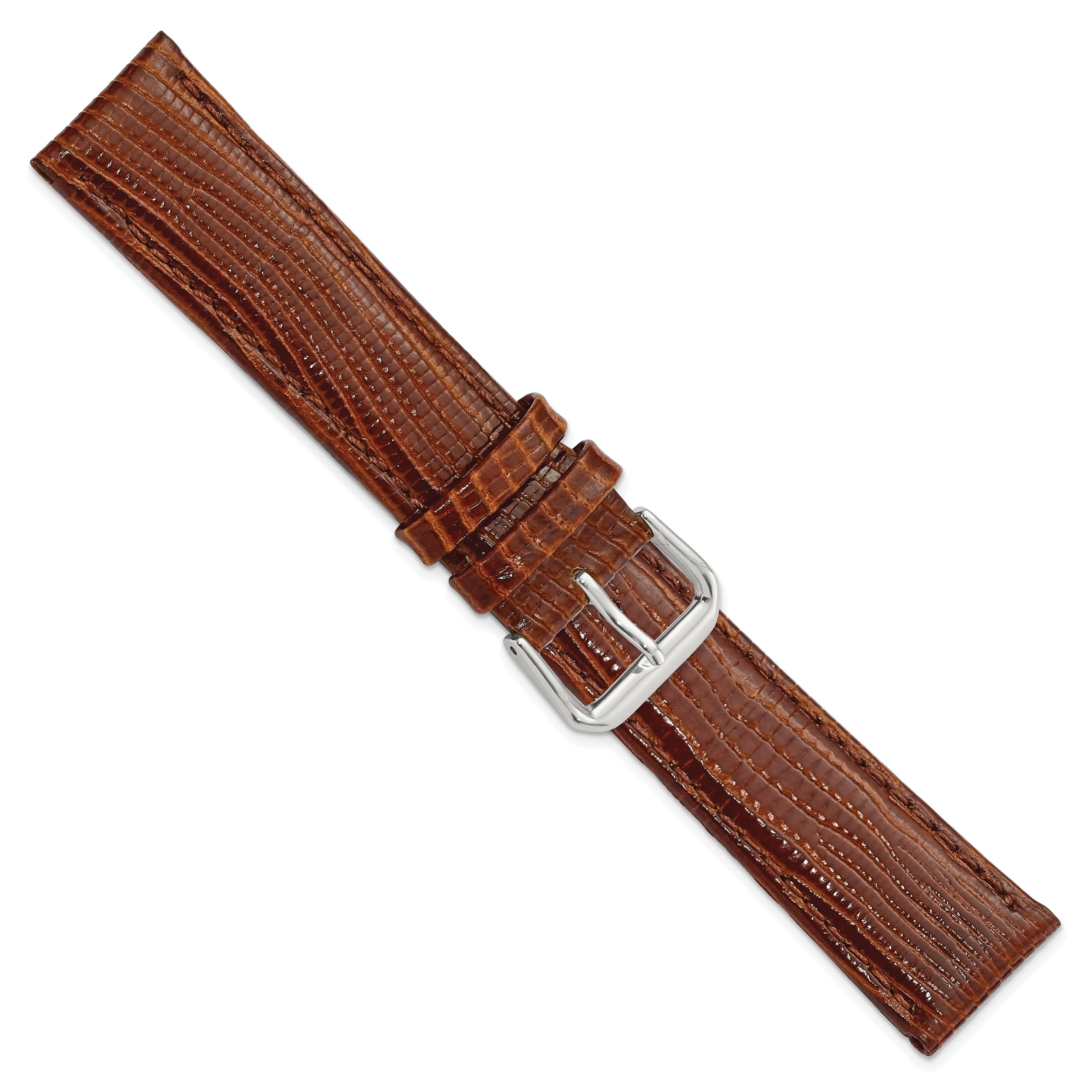 12mm Havana Brown Snake Grain Leather with Silver-tone Buckle 6.75 inch Watch Band