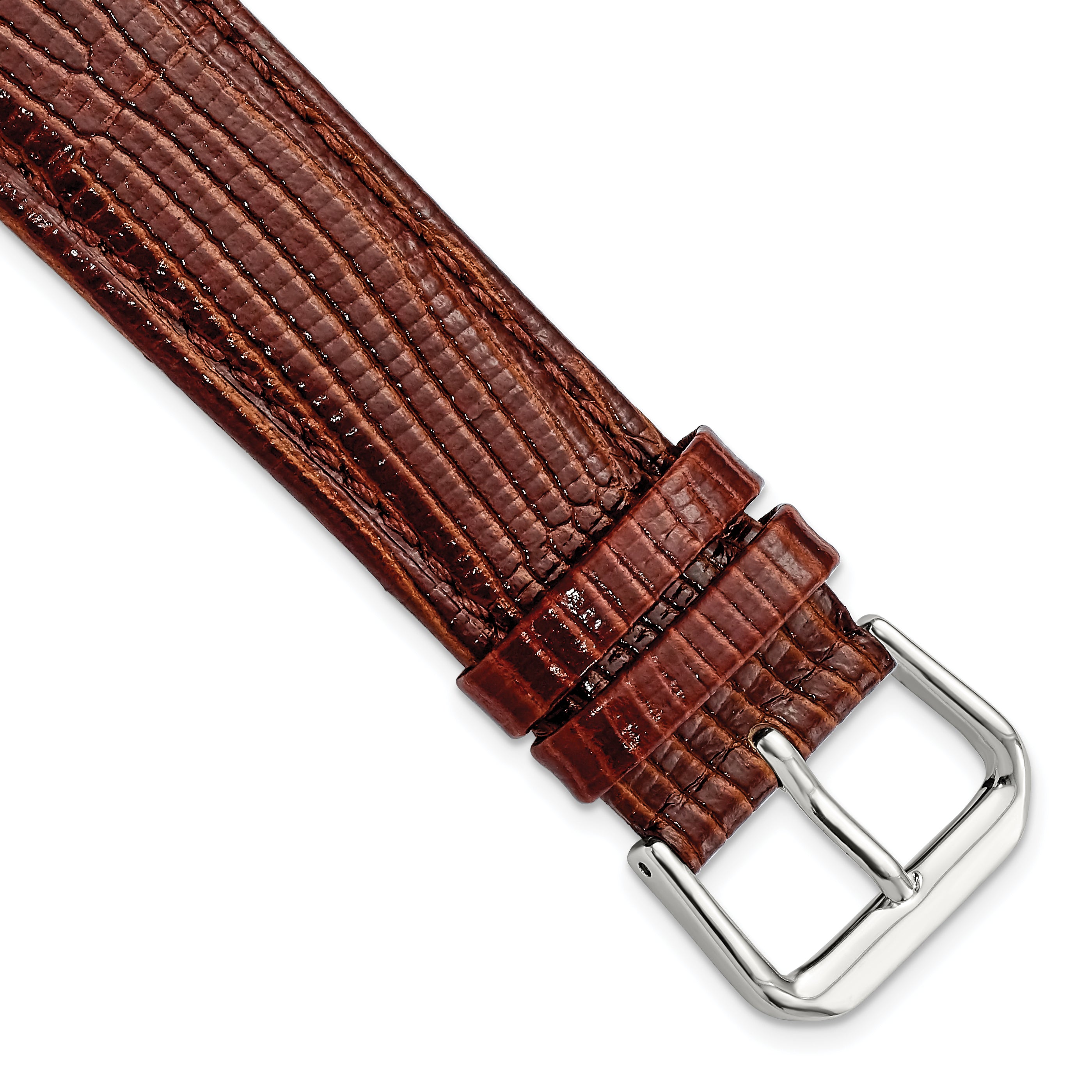 DeBeer 20mm Havana Brown Snake Grain Leather with Silver-tone Buckle 7.5 inch Watch Band