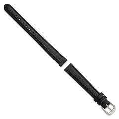 12mm Black Lizard Grain Leather with Silver-tone Buckle 6.75 inch Watch Band