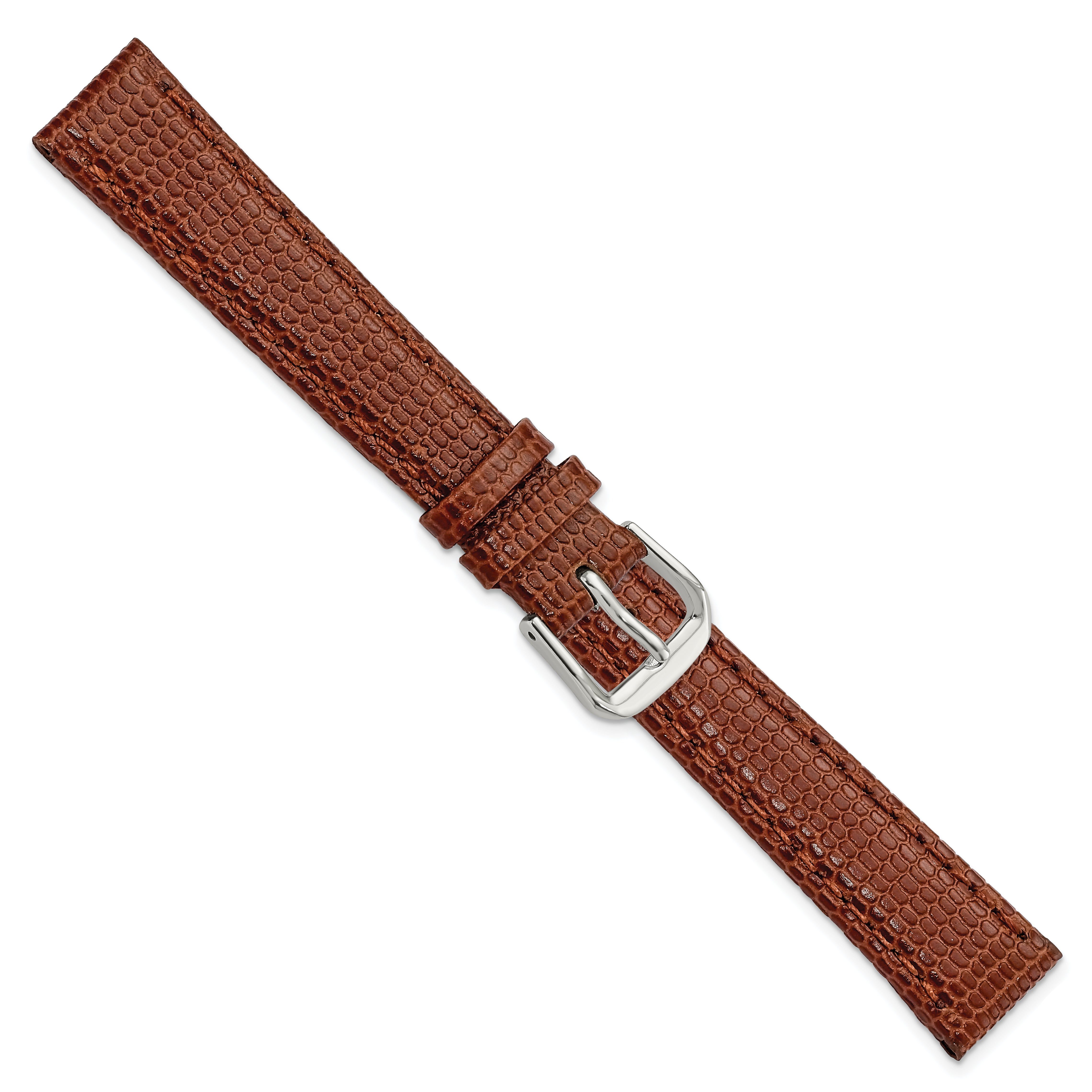 12mm Havana Lizard Grain Leather with Silver-tone Buckle 6.75 inch Watch Band