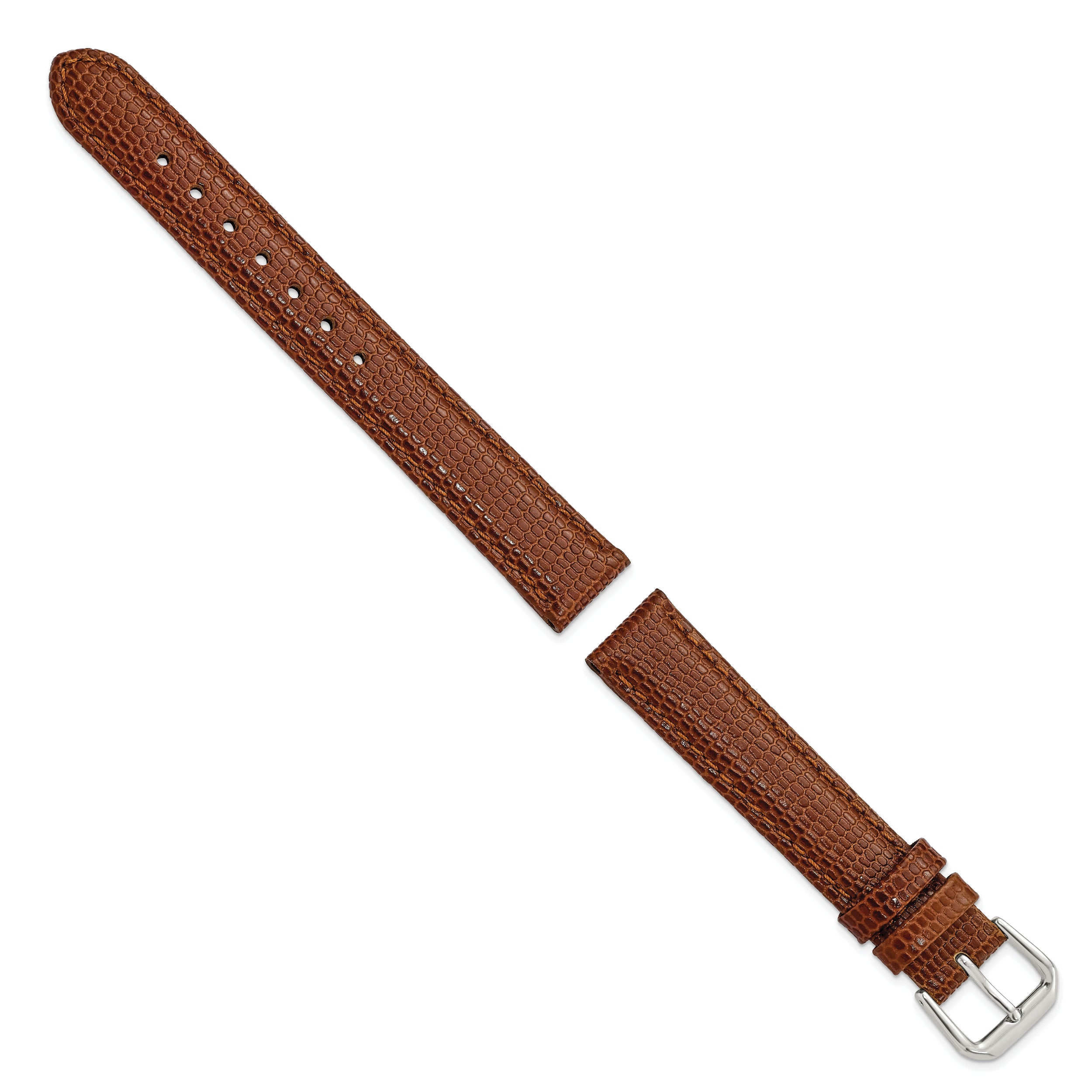 12mm Havana Lizard Grain Leather with Silver-tone Buckle 6.75 inch Watch Band