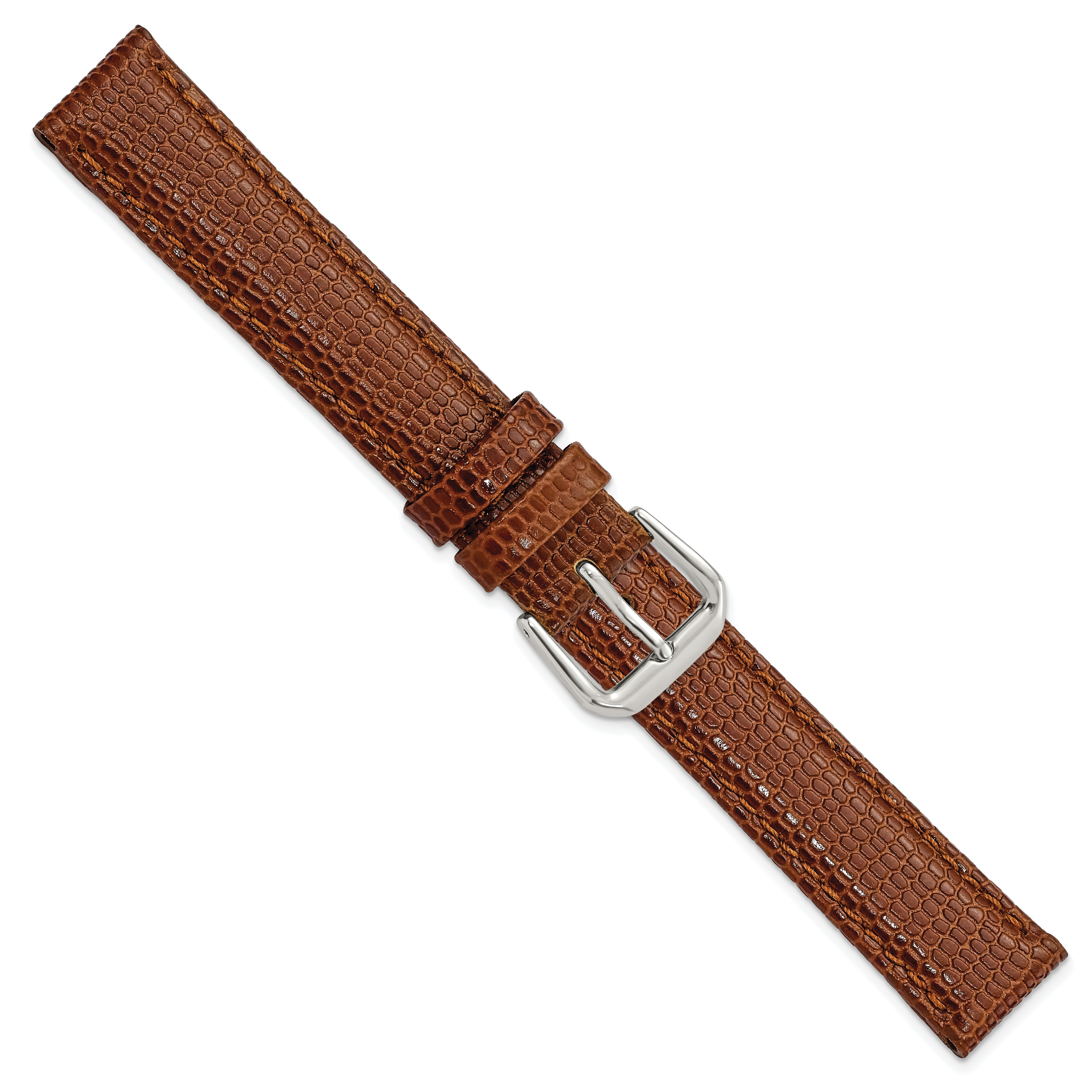 12mm Havana Lizard Grain Leather with Silver-tone Buckle 6.75 inch Watch Band