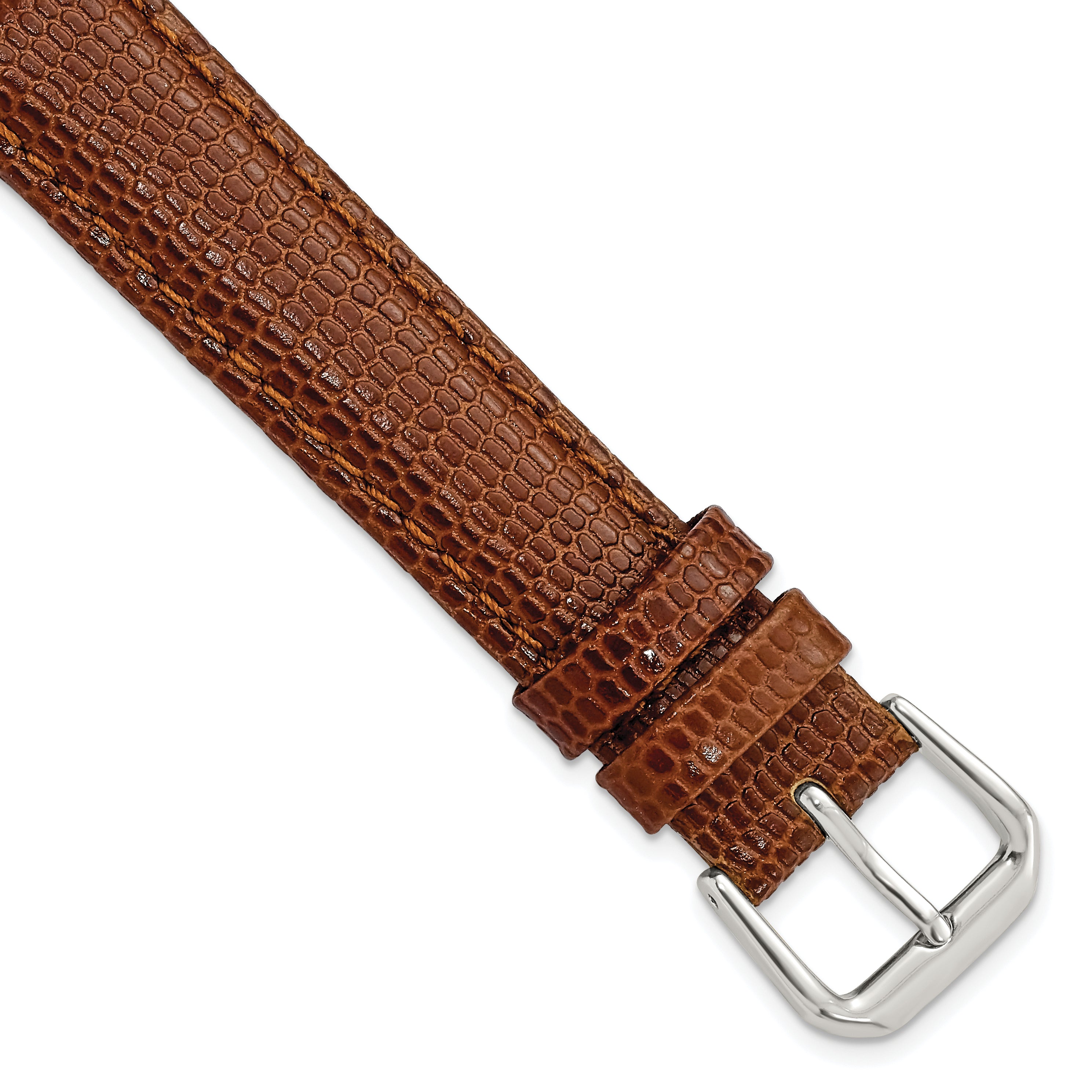 DeBeer 17mm Havana Lizard Grain Leather with Silver-tone Buckle 7.5 inch Watch Band