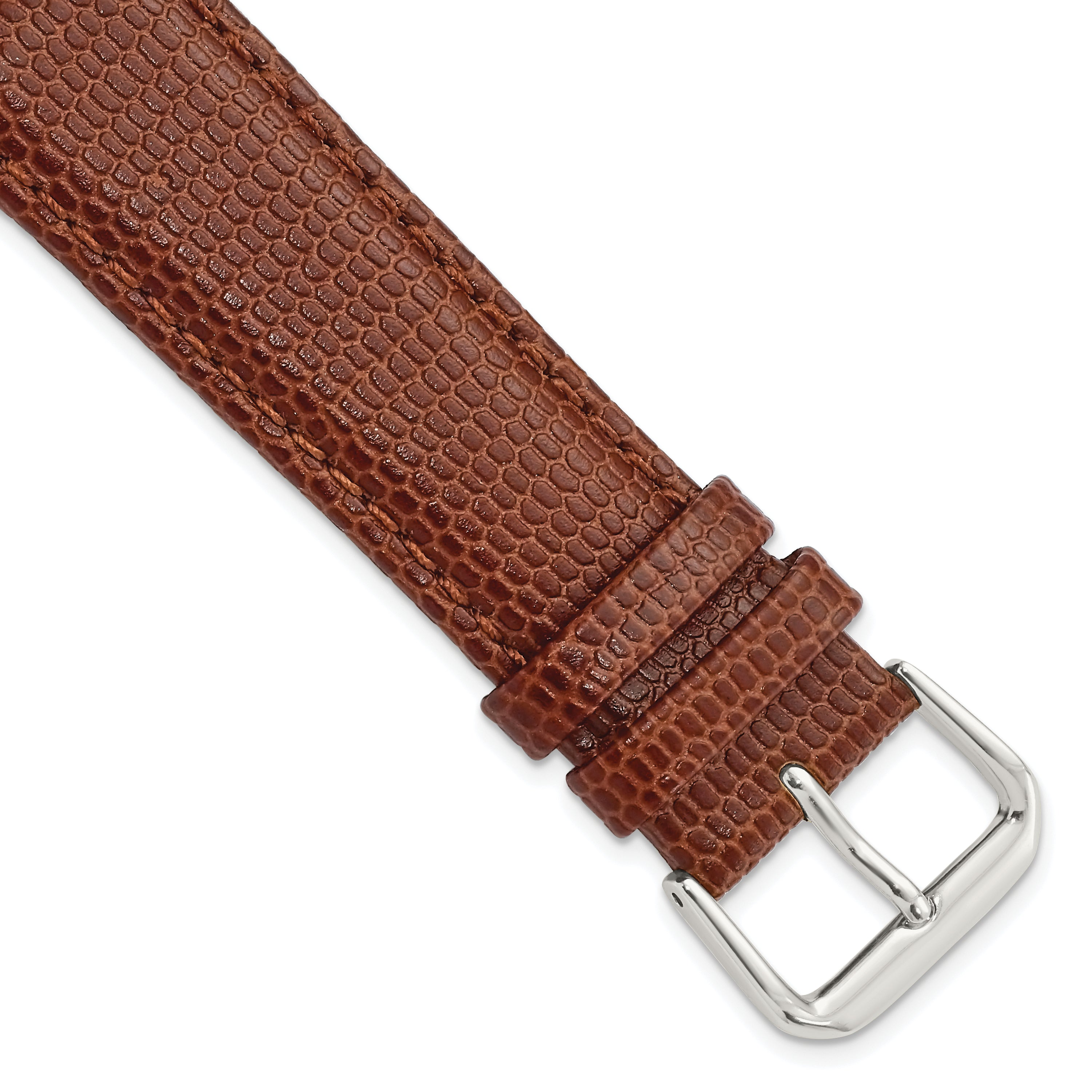 DeBeer 20mm Havana Lizard Grain Leather with Silver-tone Buckle 7.5 inch Watch Band