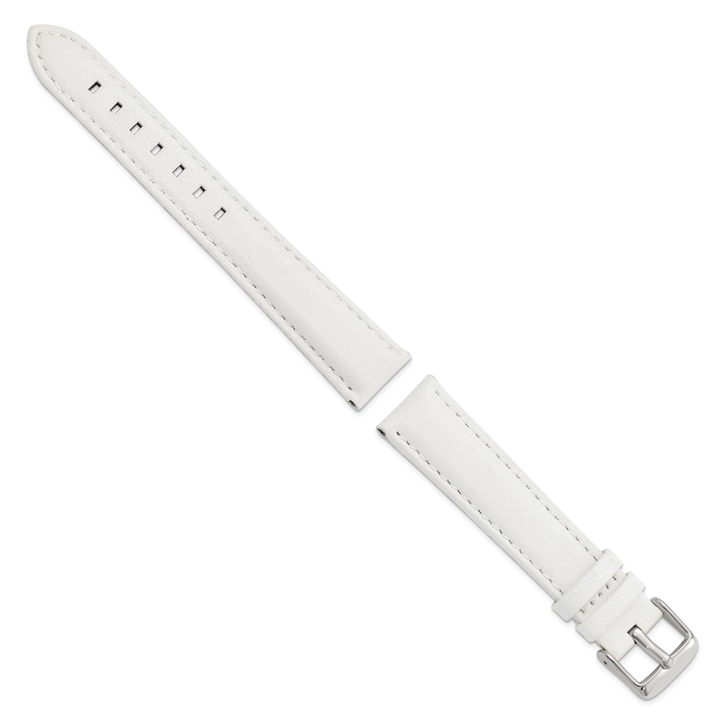 14mm White Glove Leather with Silver-tone Panerai Style Buckle 6.75 inch Watch Band