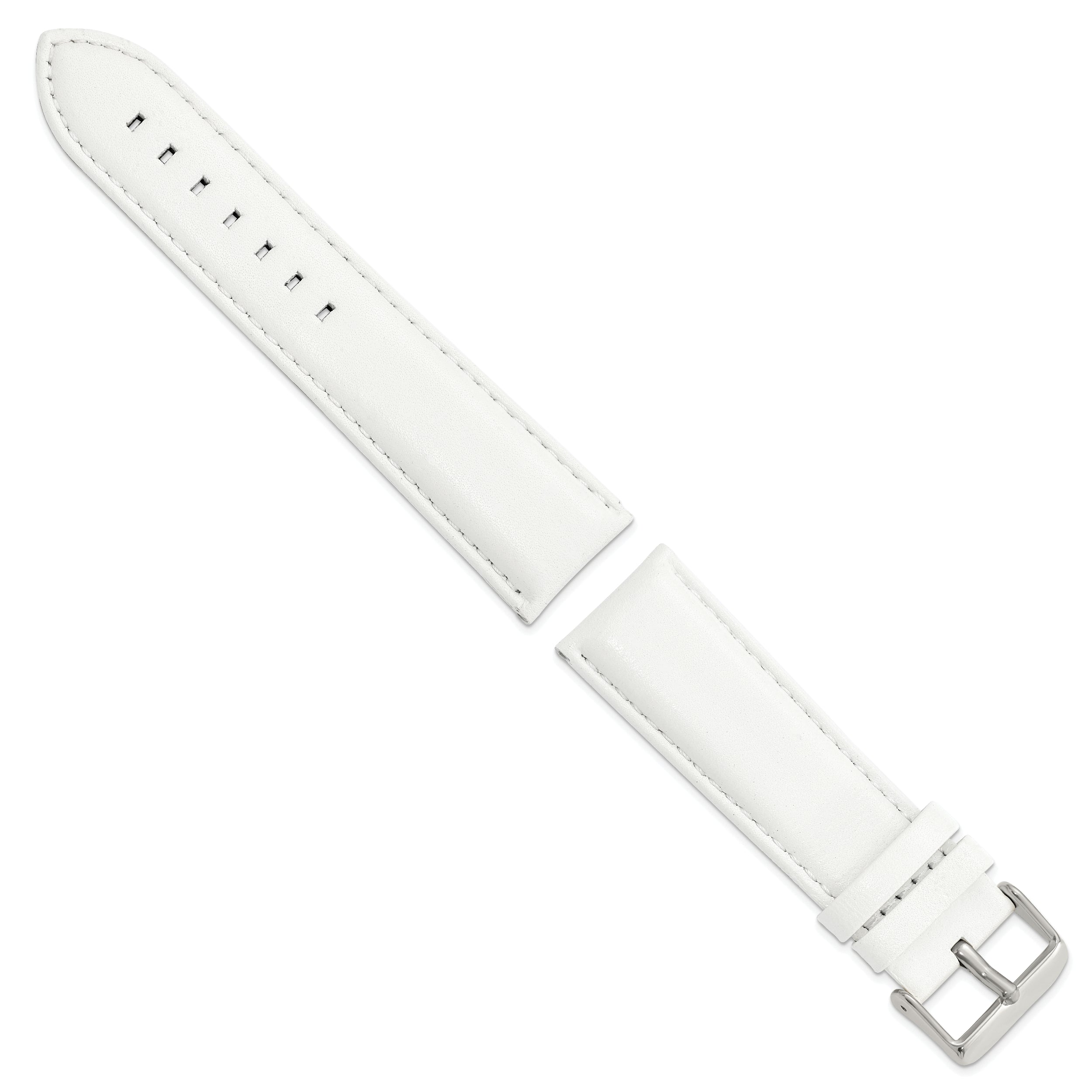 14mm White Glove Leather with Silver-tone Panerai Style Buckle 6.75 inch Watch Band