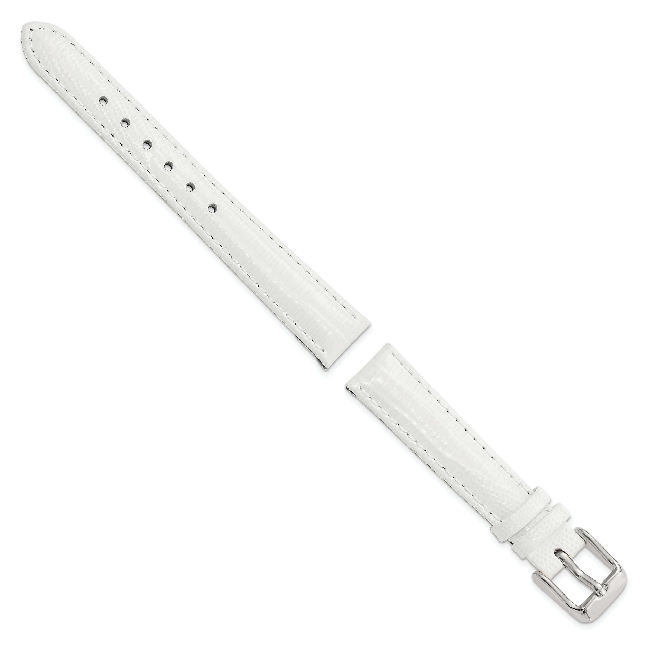 14mm White Teju Liz Grain Leather with Silver-tone Buckle 6.75 inch Watch Band