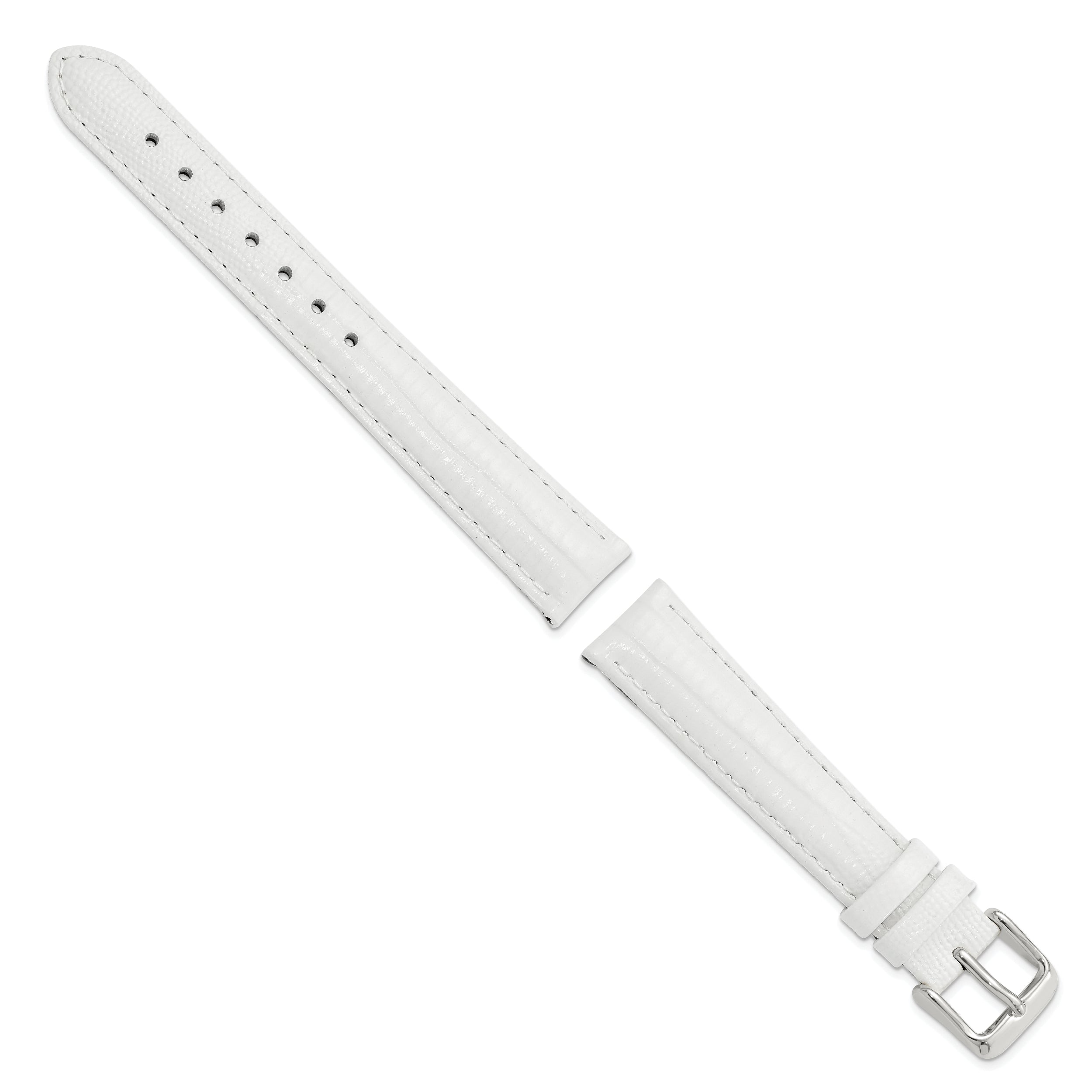 14mm White Teju Liz Grain Leather with Silver-tone Buckle 6.75 inch Watch Band