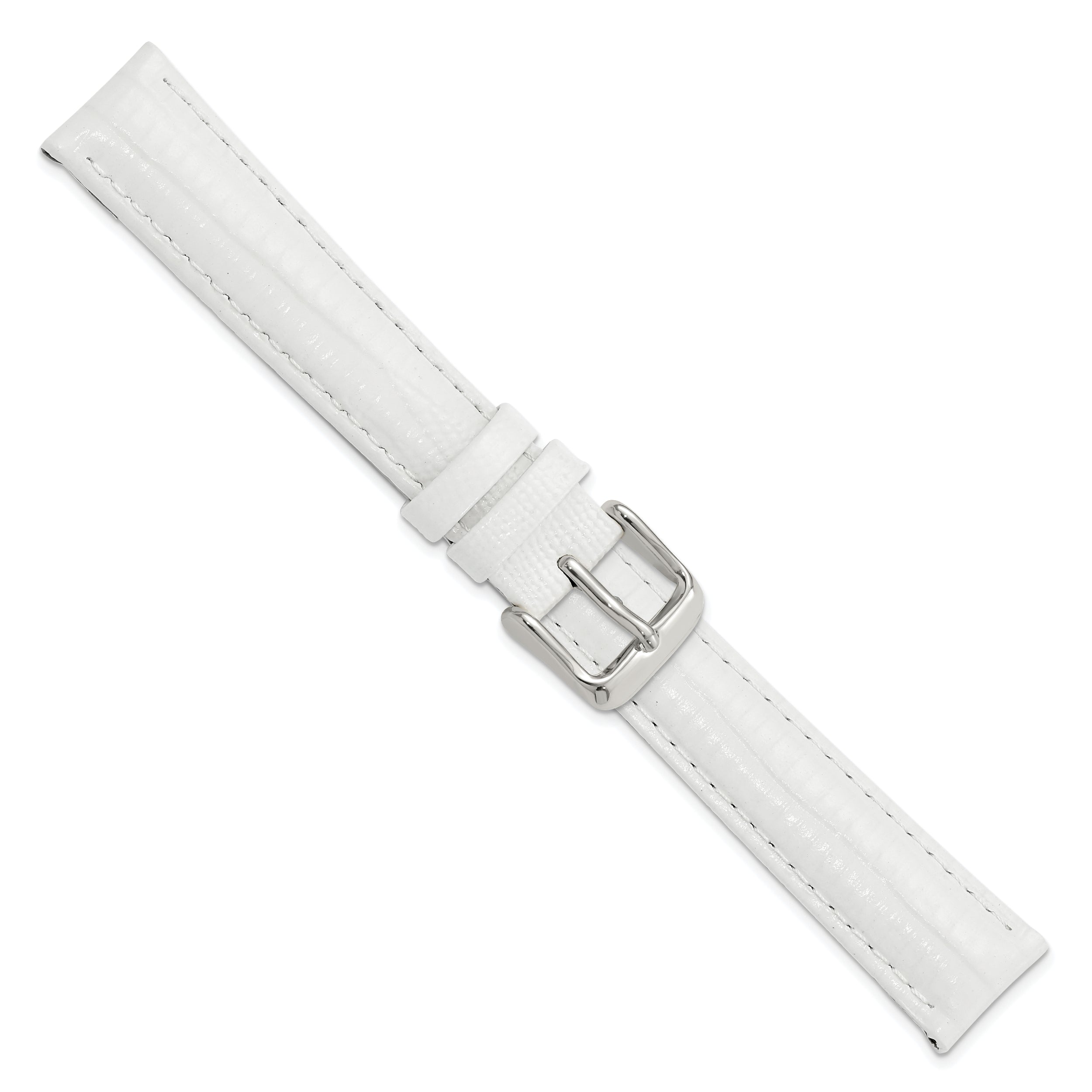 14mm White Teju Liz Grain Leather with Silver-tone Buckle 6.75 inch Watch Band