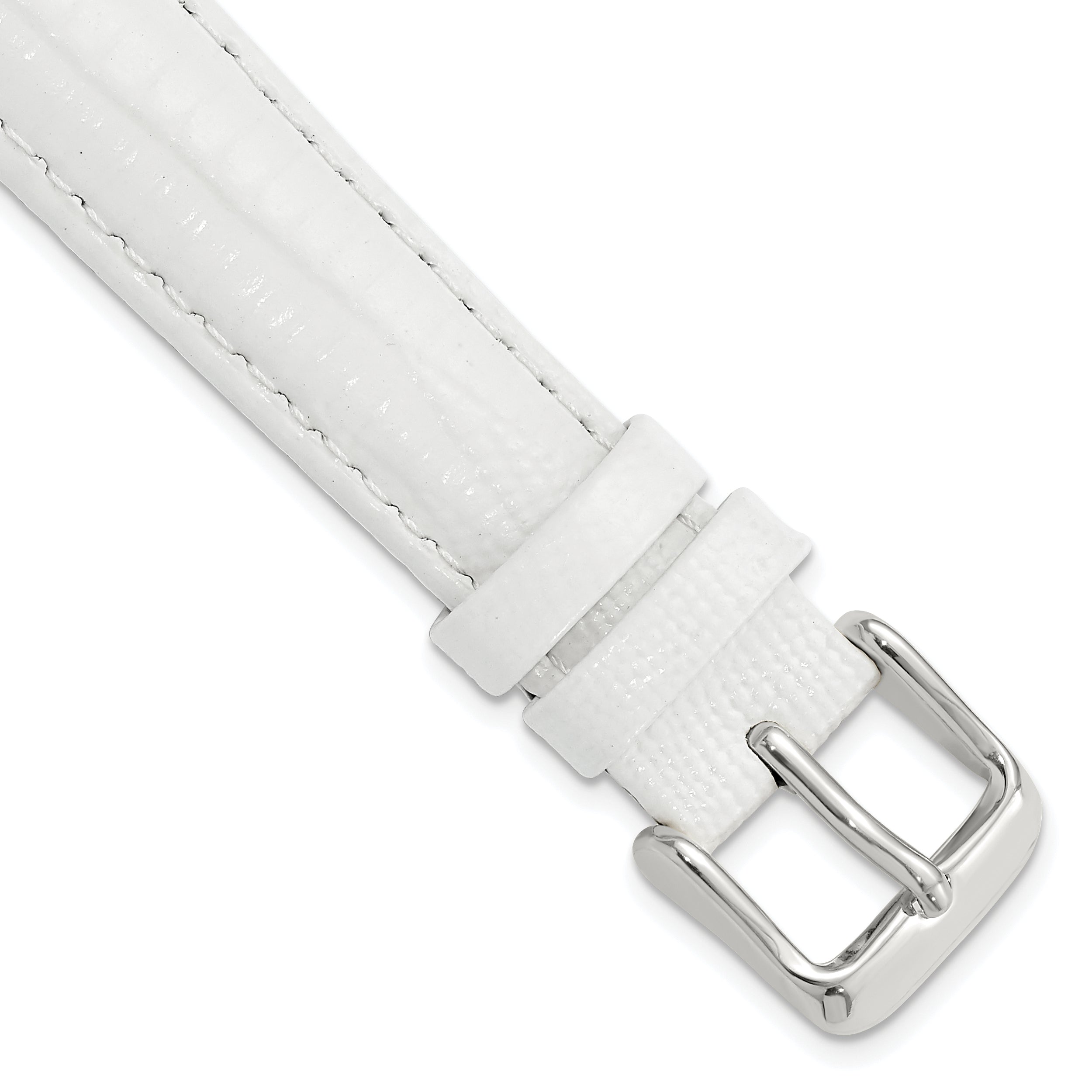DeBeer 16mm White Teju Liz Grain Leather with Silver-tone Buckle 7.5 inch Watch Band