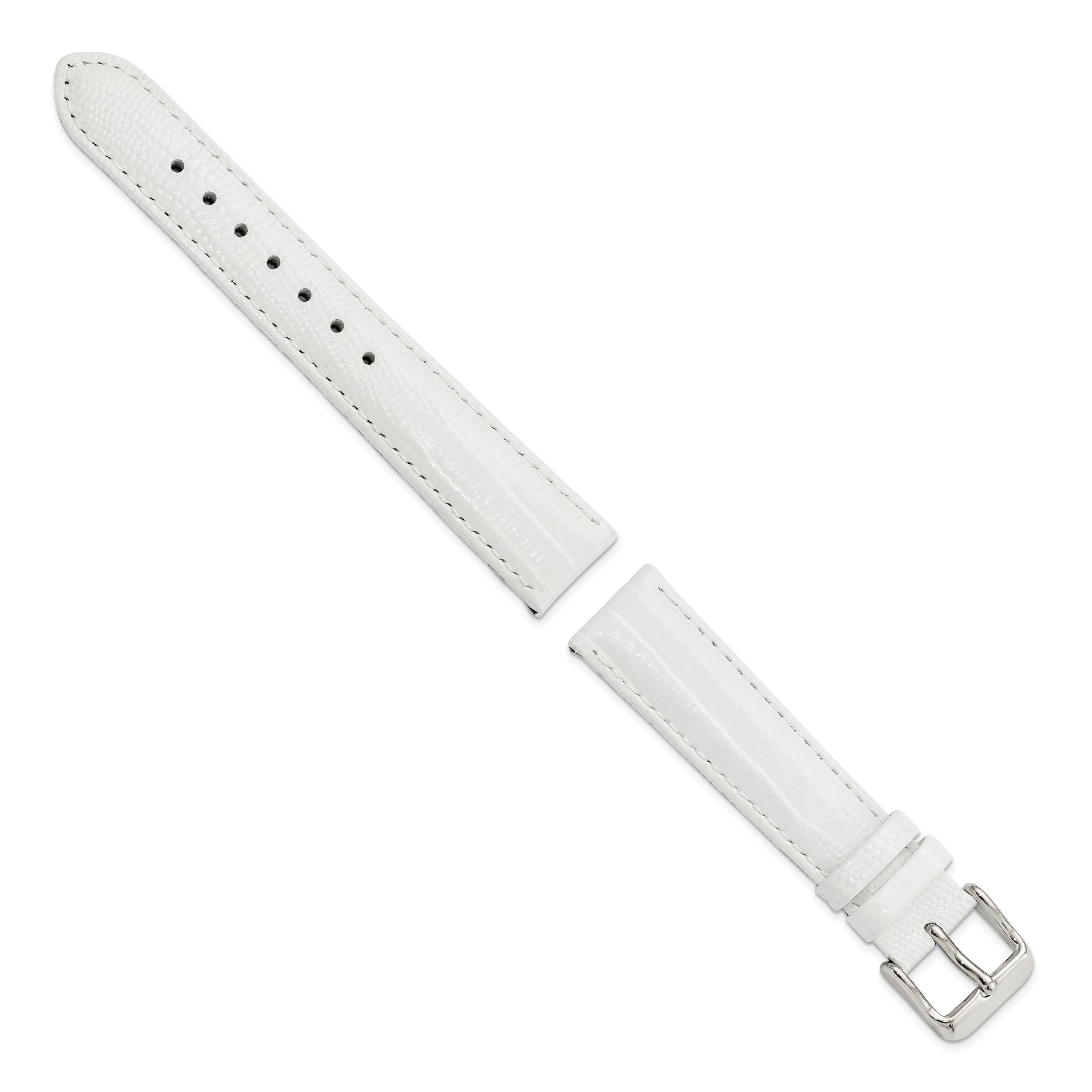 14mm White Teju Liz Grain Leather with Silver-tone Buckle 6.75 inch Watch Band