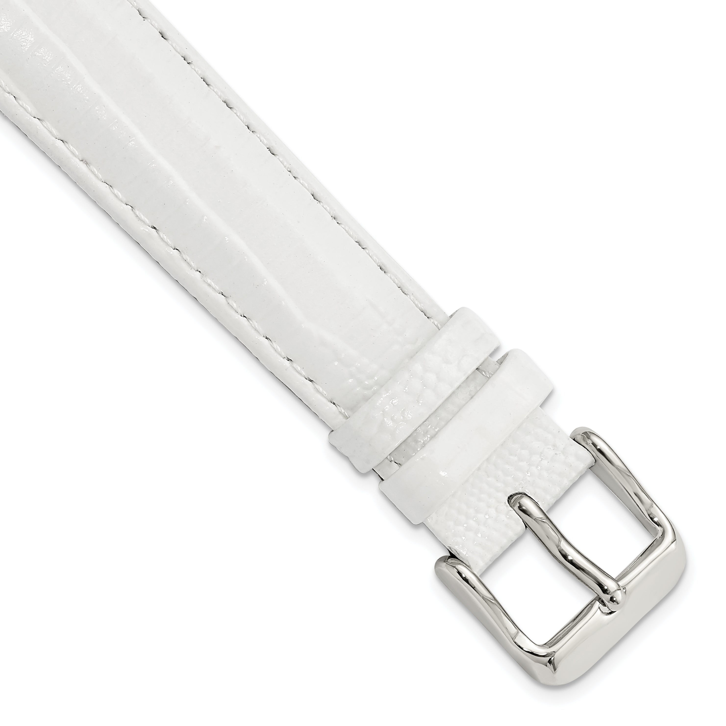 DeBeer 18mm White Teju Liz Grain Leather with Silver-tone Buckle 7.5 inch Watch Band