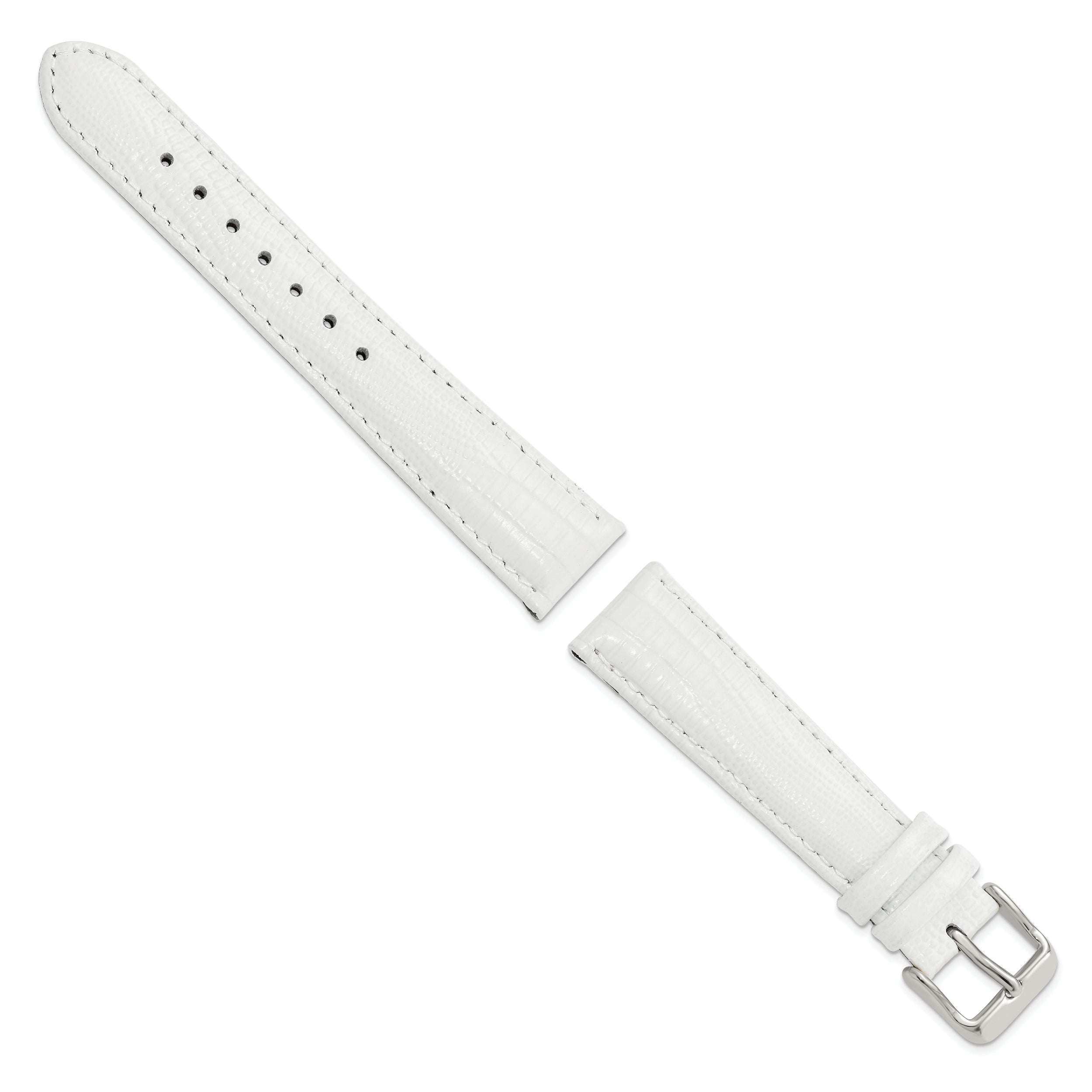 14mm White Teju Liz Grain Leather with Silver-tone Buckle 6.75 inch Watch Band