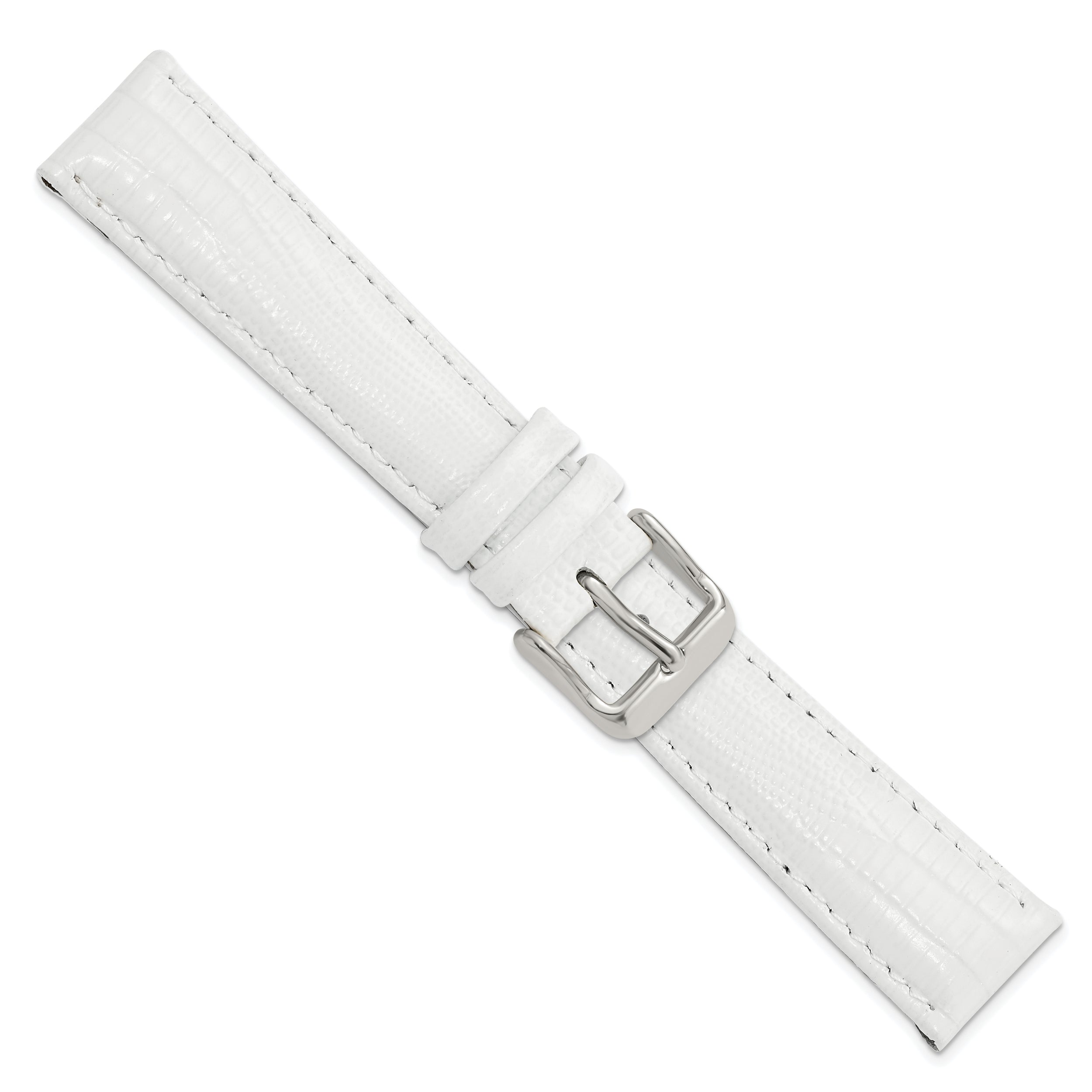 14mm White Teju Liz Grain Leather with Silver-tone Buckle 6.75 inch Watch Band
