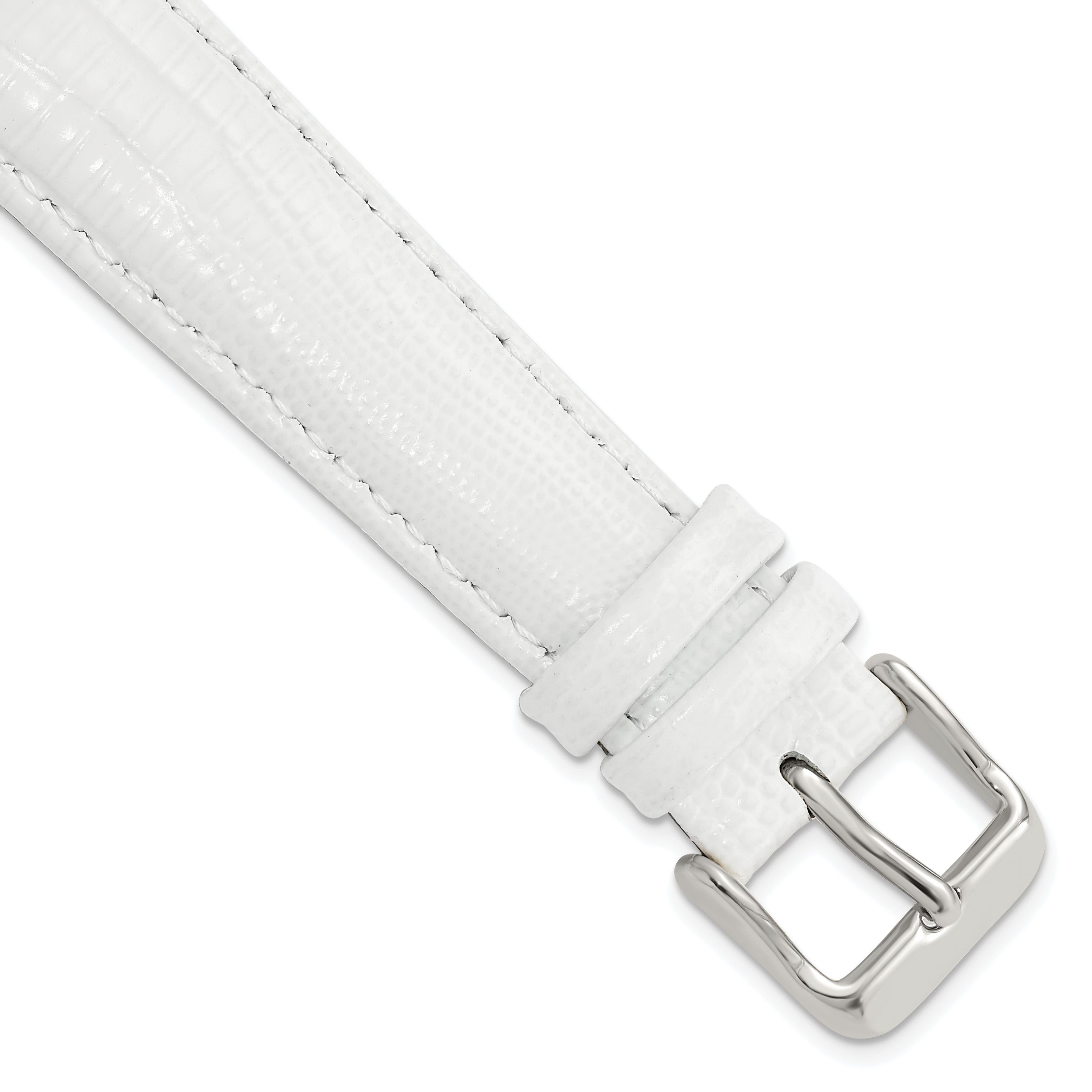DeBeer 19mm White Teju Liz Grain Leather with Silver-tone Buckle 7.5 inch Watch Band