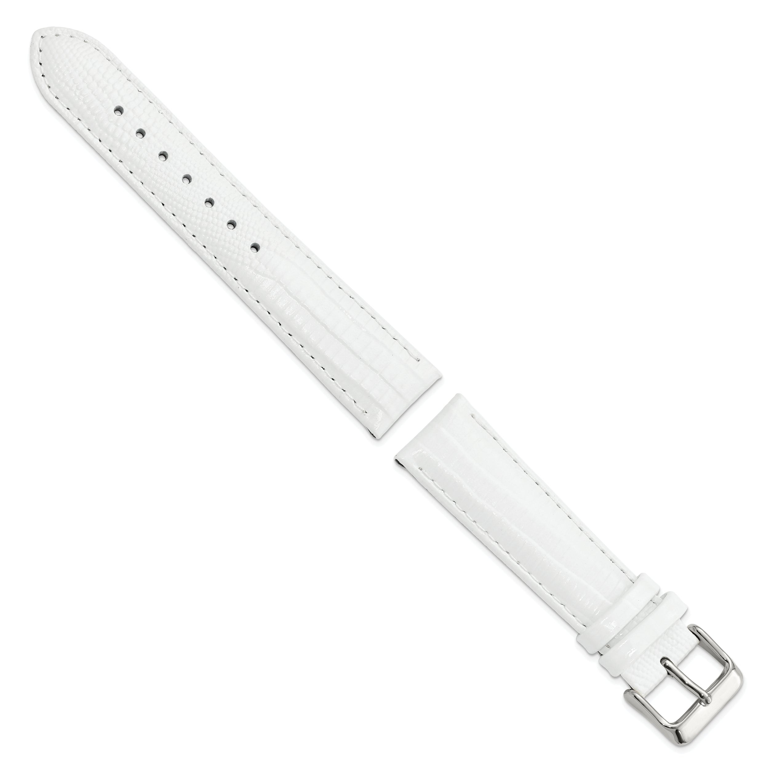 14mm White Teju Liz Grain Leather with Silver-tone Buckle 6.75 inch Watch Band