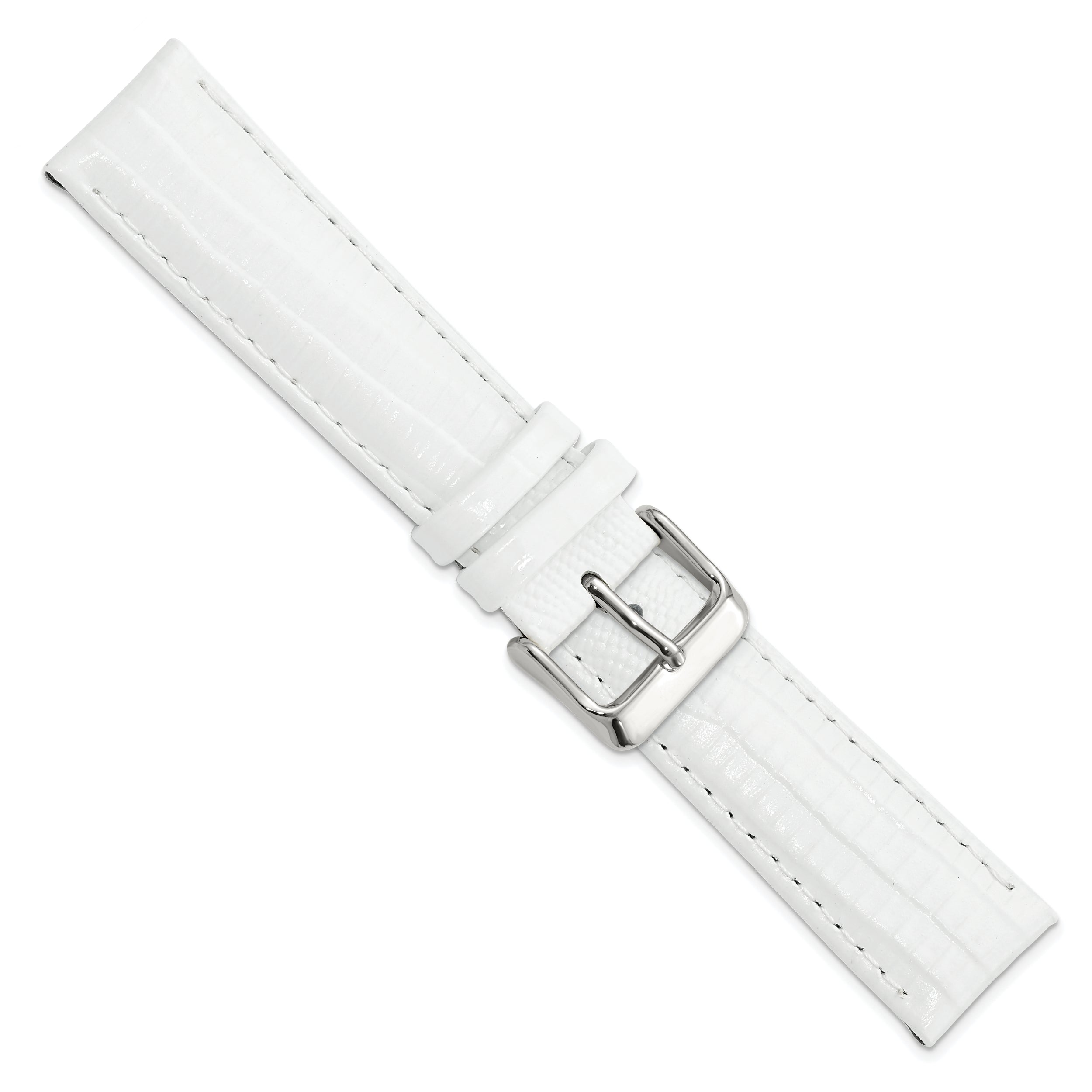 14mm White Teju Liz Grain Leather with Silver-tone Buckle 6.75 inch Watch Band