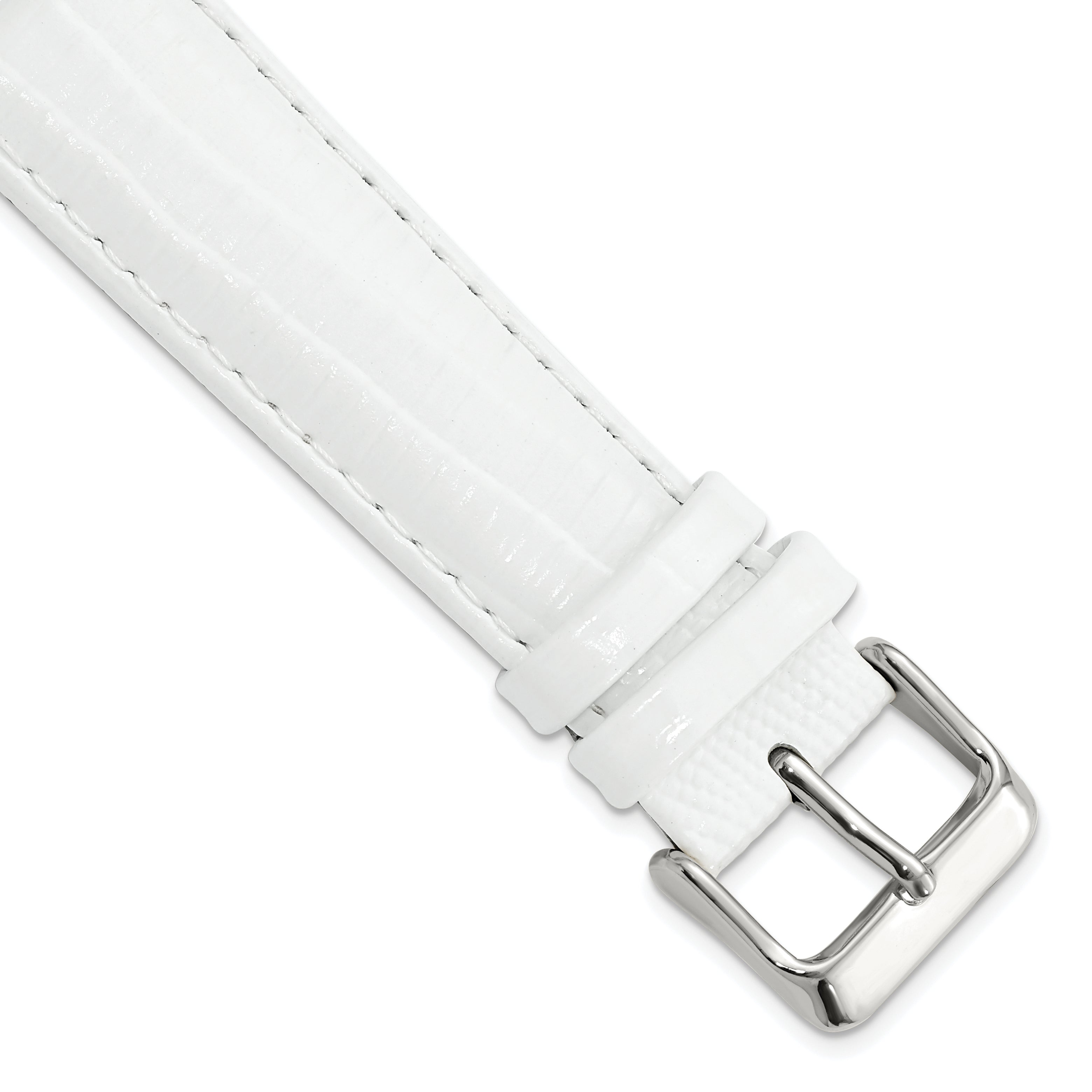 DeBeer 20mm White Teju Liz Grain Leather with Silver-tone Buckle 7.5 inch Watch Band