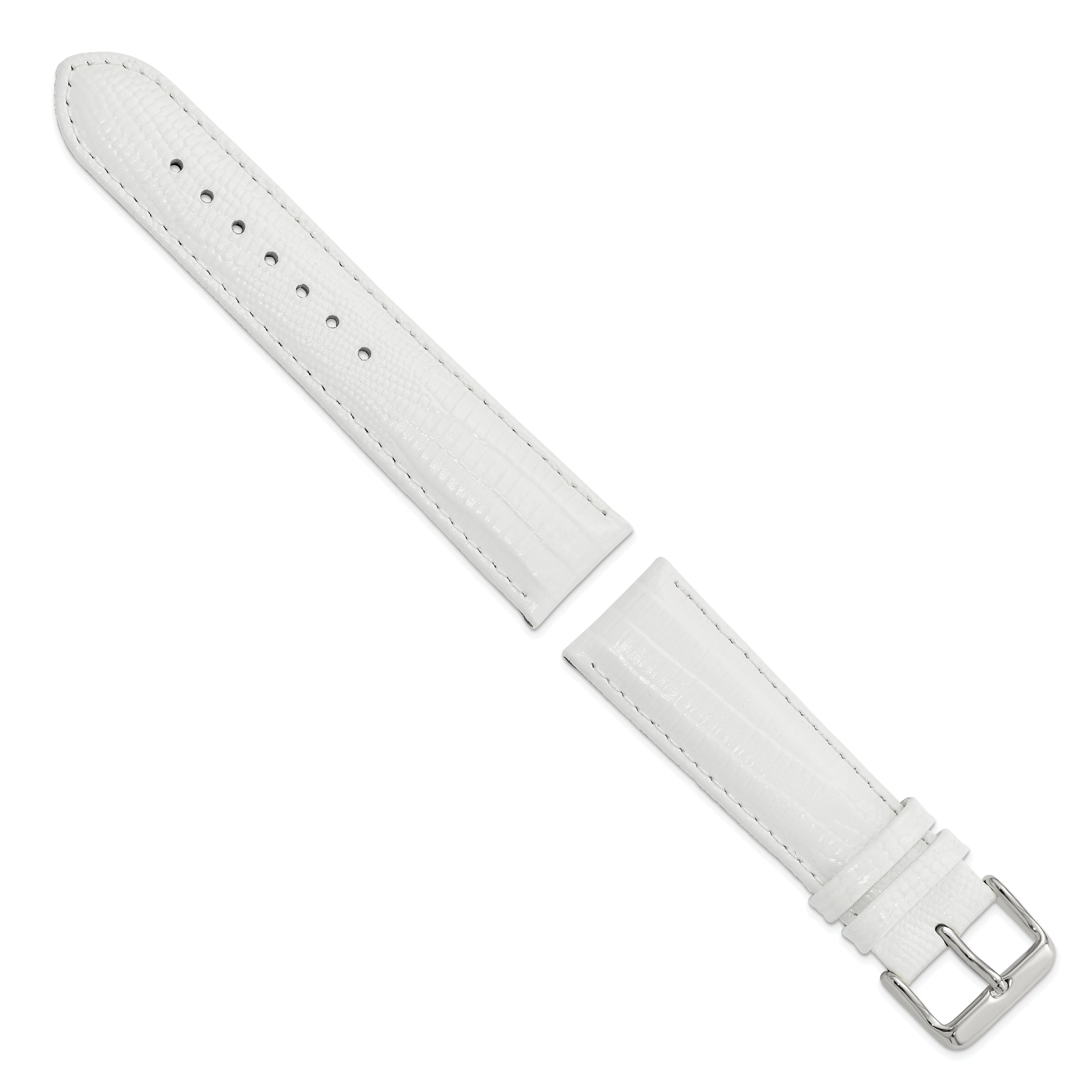 14mm White Teju Liz Grain Leather with Silver-tone Buckle 6.75 inch Watch Band