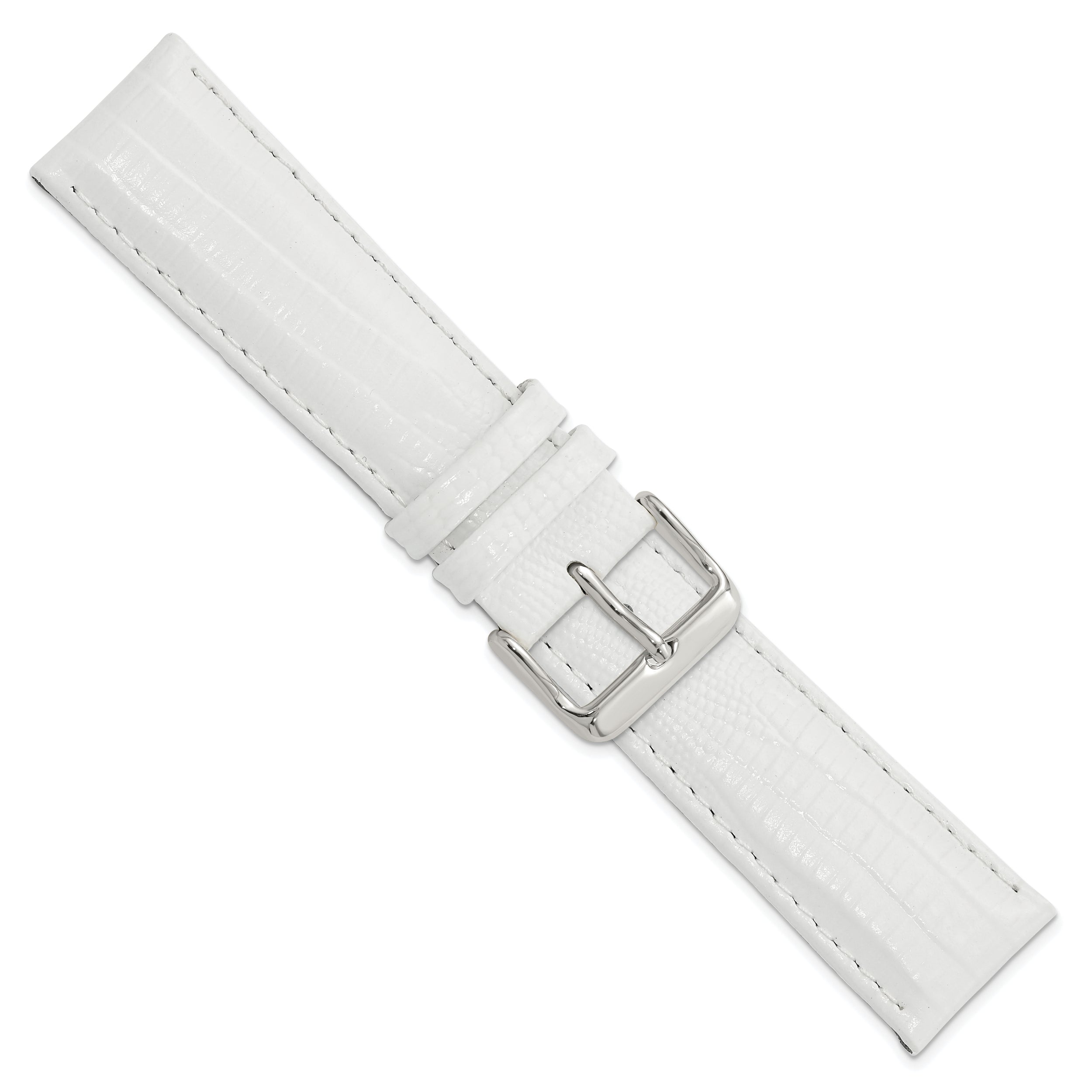 14mm White Teju Liz Grain Leather with Silver-tone Buckle 6.75 inch Watch Band